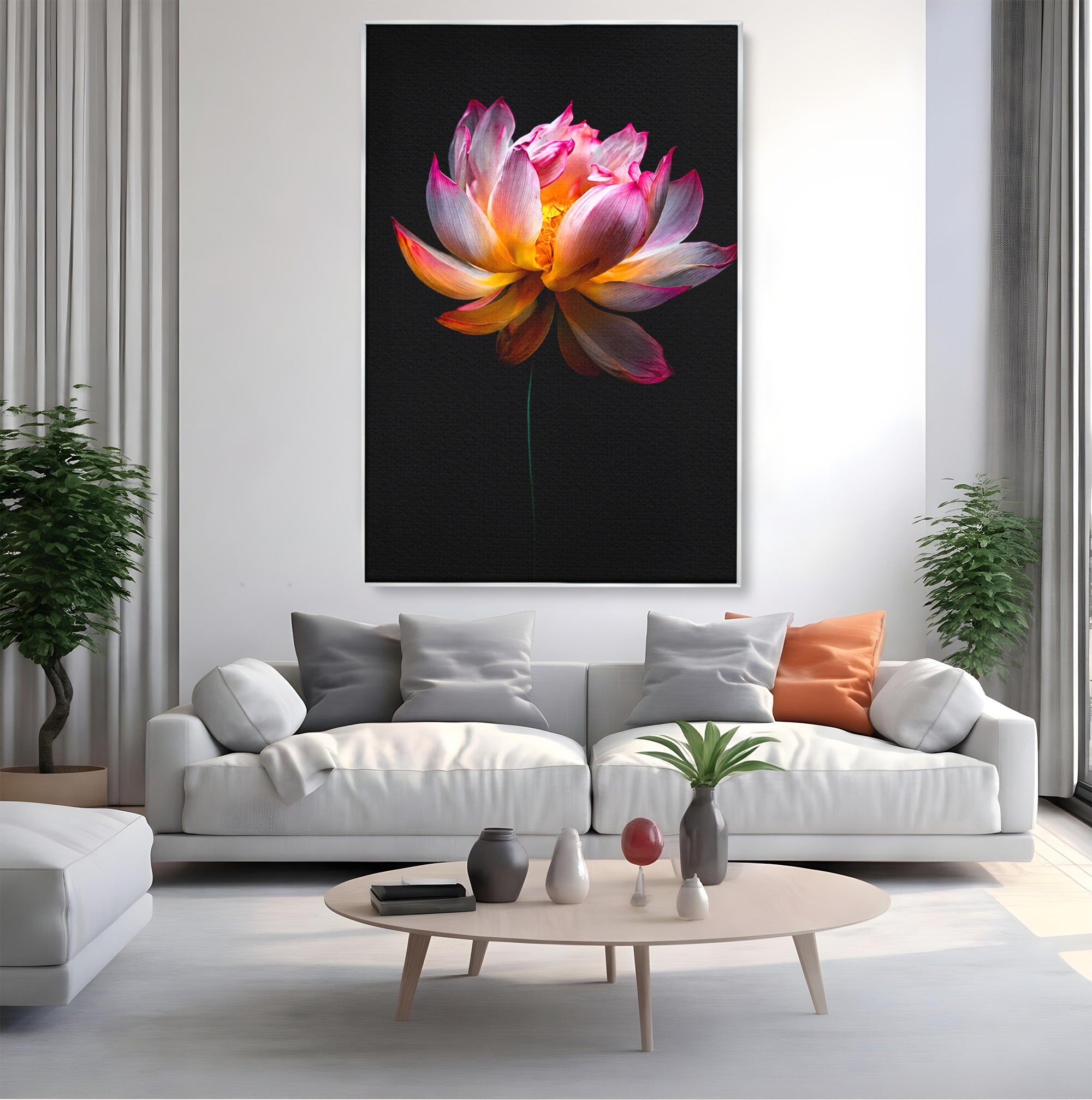 Tablou Canvas Premium LuxCanva® A1806, Splendoare Nocturnă, Lotus, Floare, Natura, Eleganta, Dormitor, Living, Culori Vibrante