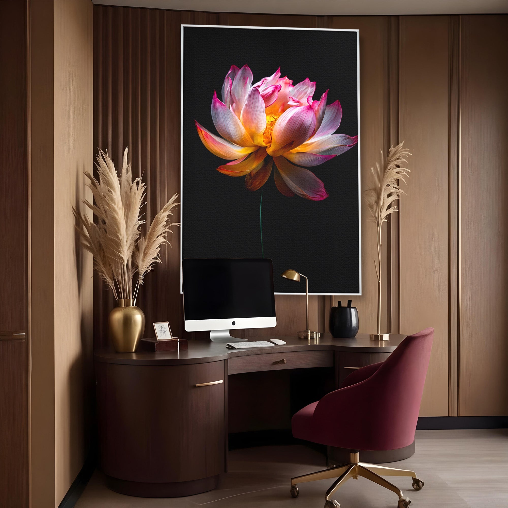 Tablou Canvas Premium LuxCanva® A1806, Splendoare Nocturnă, Lotus, Floare, Natura, Eleganta, Dormitor, Living, Culori Vibrante