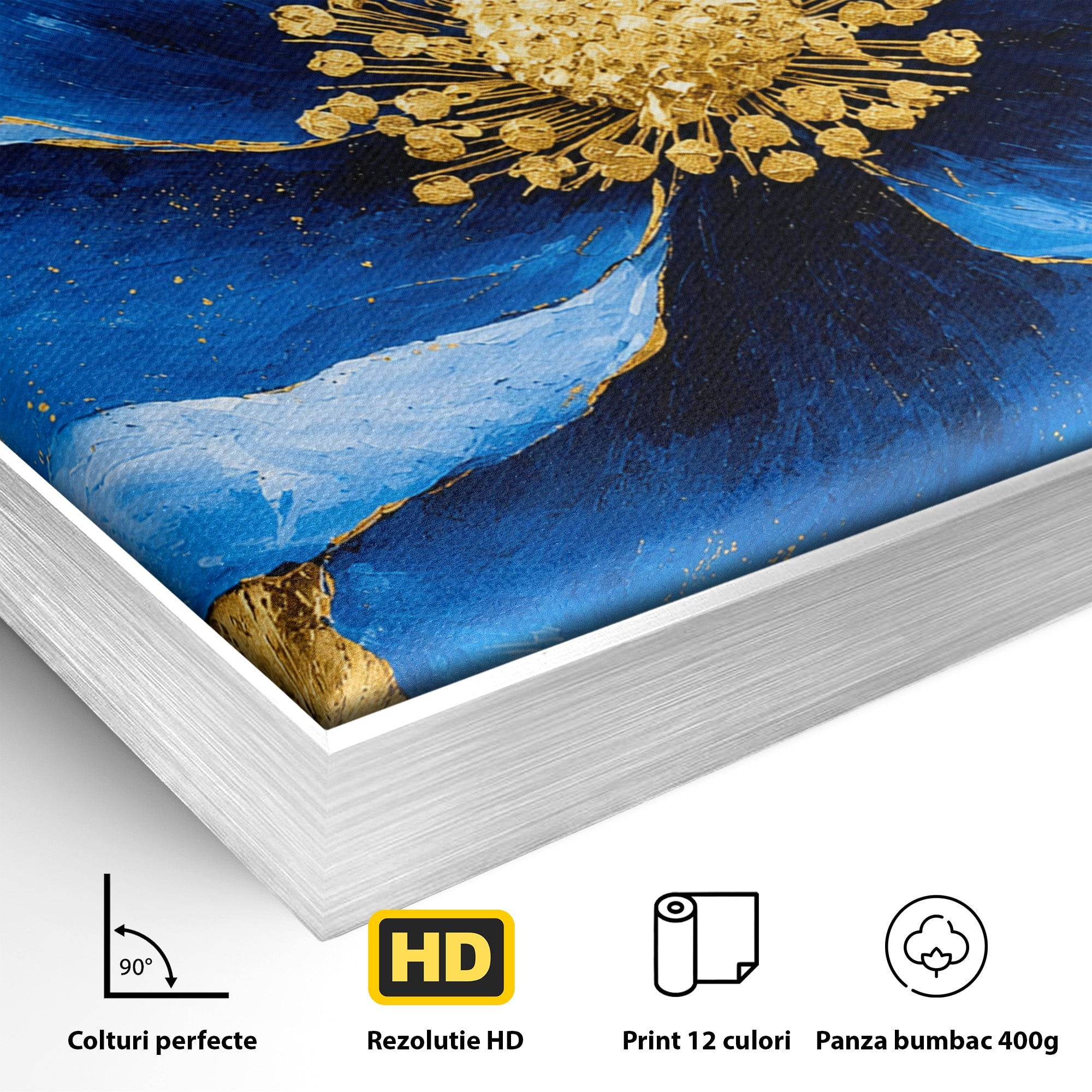 Tablou Canvas Premium LuxCanva® A1807, Floare Albastra Aurie, Floare, Abstract, Eleganta, Living, Dormitor, Culori Vibrante