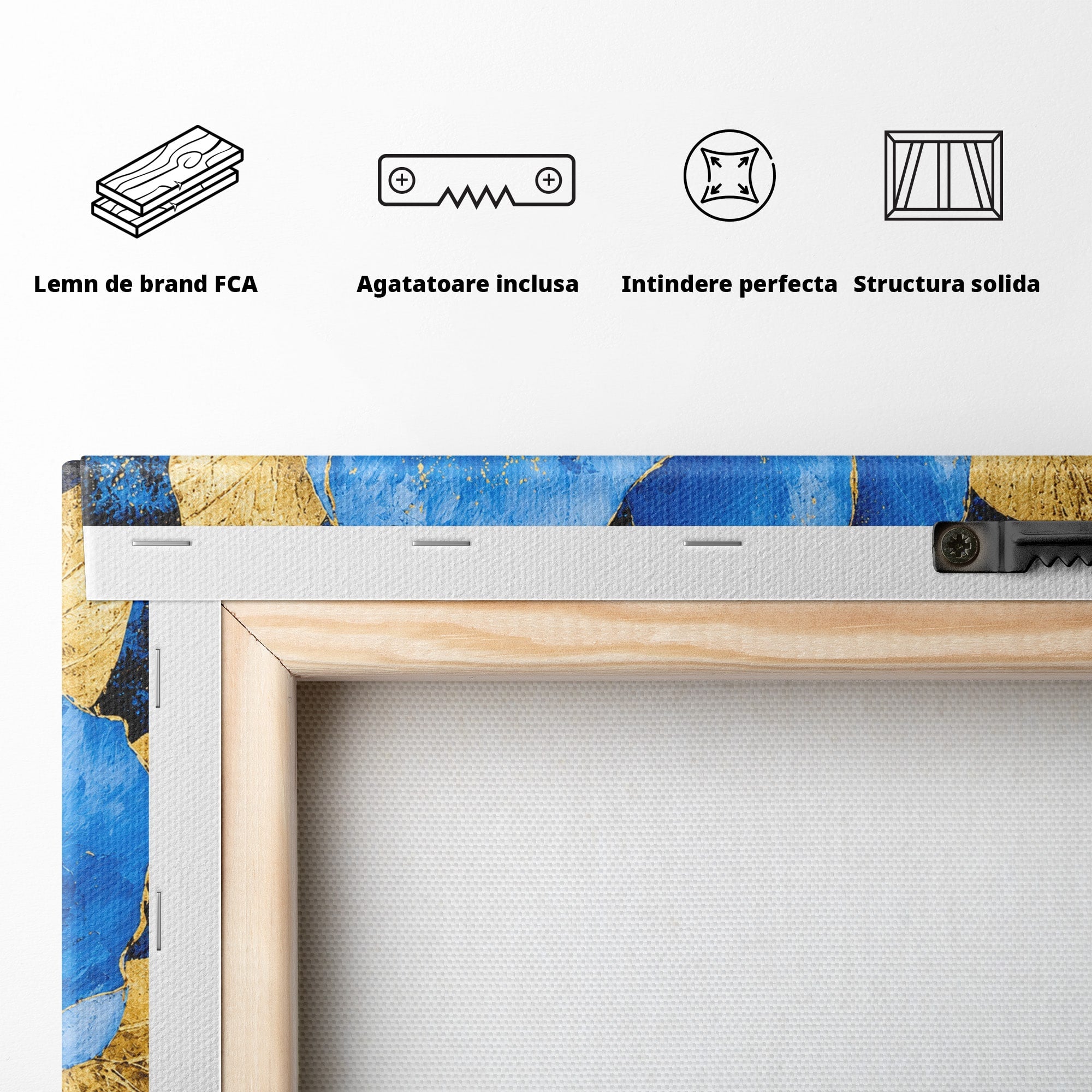 Tablou Canvas Premium LuxCanva® A1807, Floare Albastra Aurie, Floare, Abstract, Eleganta, Living, Dormitor, Culori Vibrante