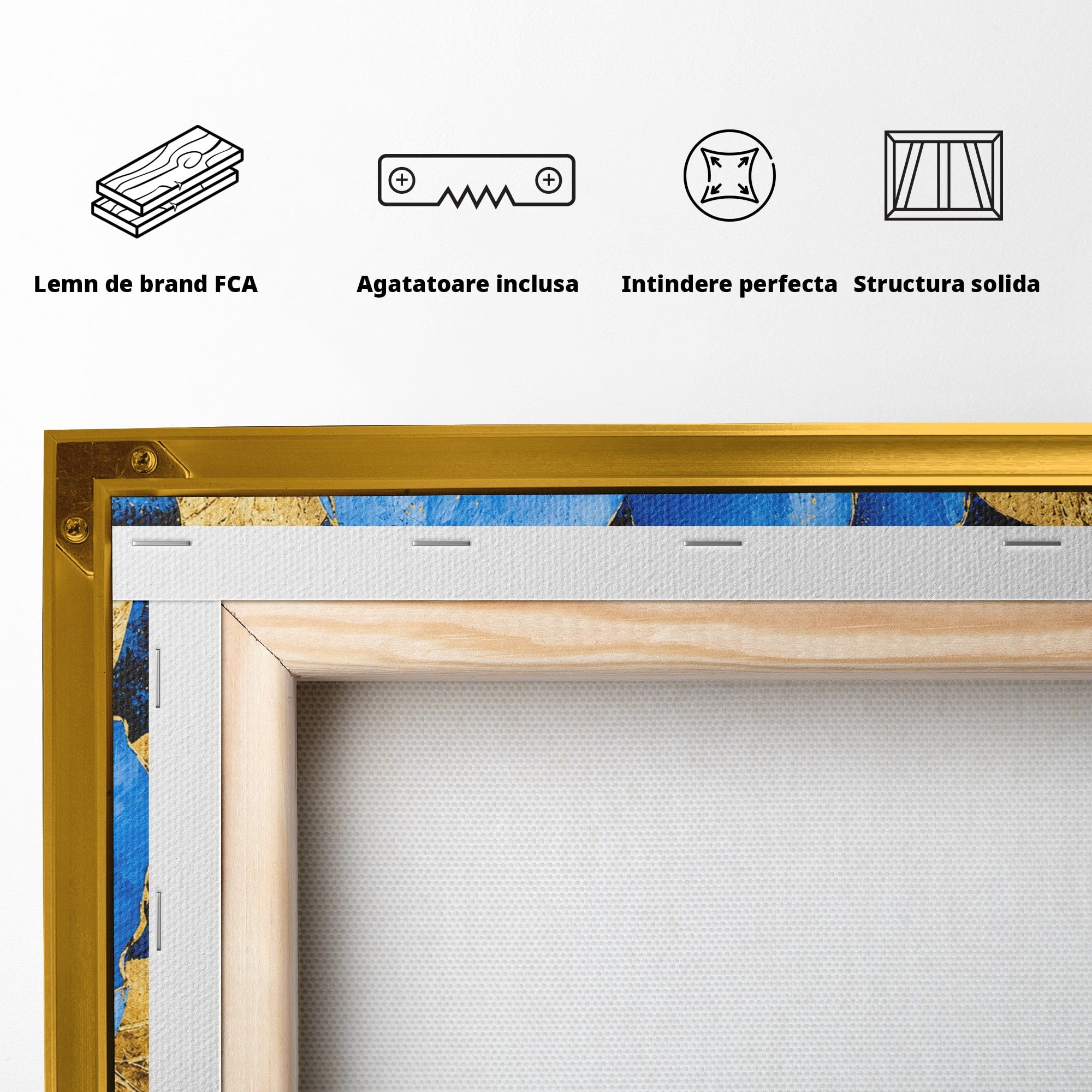 Tablou Canvas Premium LuxCanva® A1807, Floare Albastra Aurie, Floare, Abstract, Eleganta, Living, Dormitor, Culori Vibrante