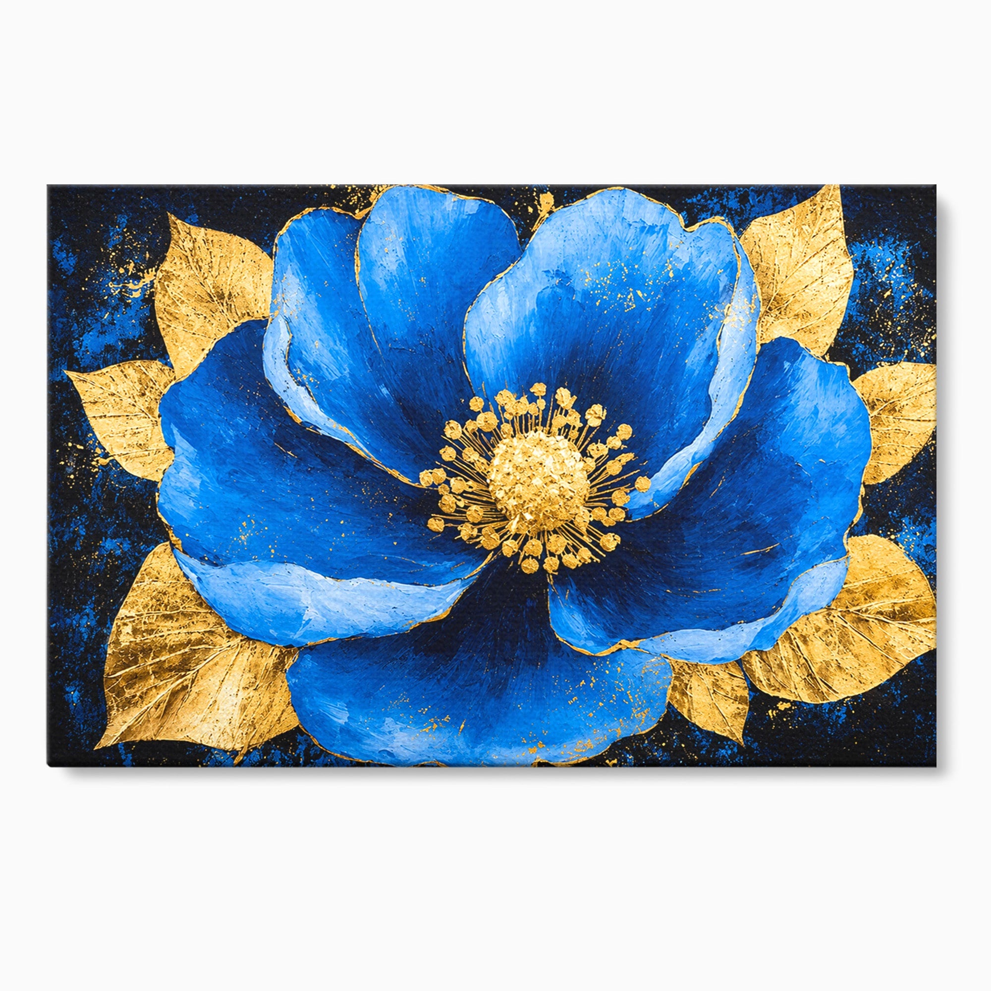 Tablou Canvas Premium LuxCanva® A1807, Floare Albastra Aurie, Floare, Abstract, Eleganta, Living, Dormitor, Culori Vibrante
