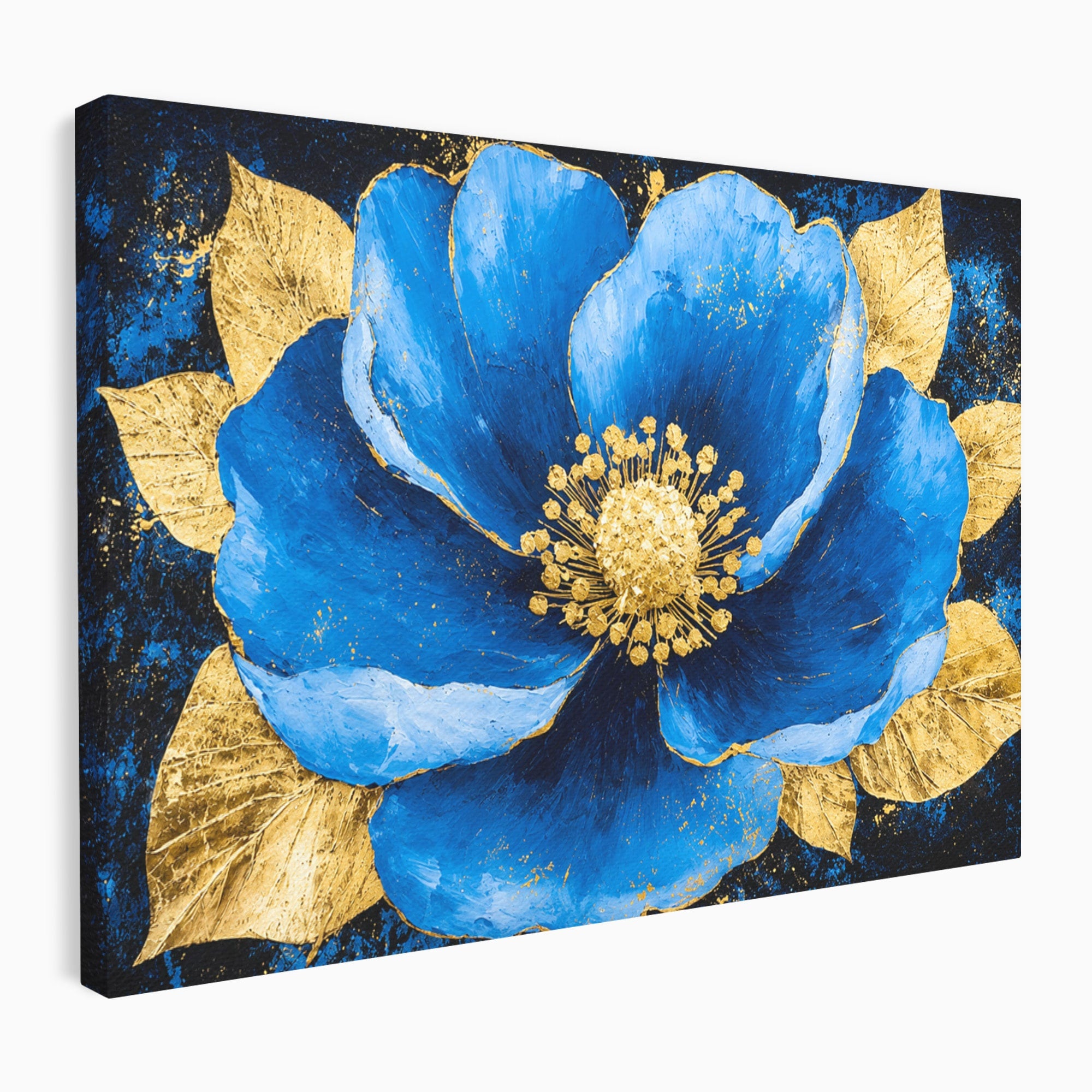 Tablou Canvas Premium LuxCanva® A1807, Floare Albastra Aurie, Floare, Abstract, Eleganta, Living, Dormitor, Culori Vibrante