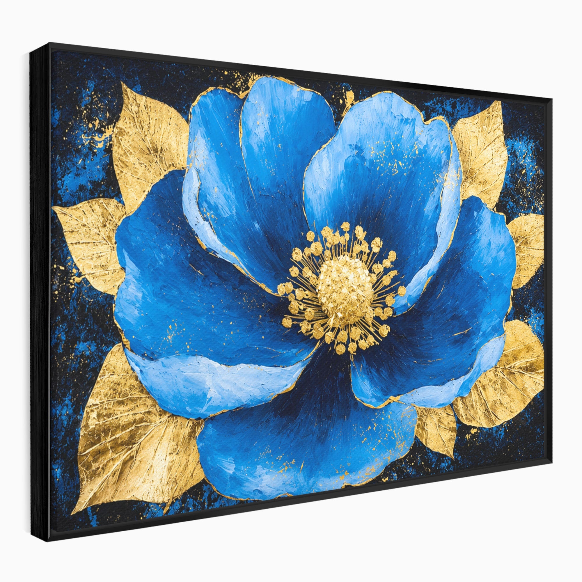 Tablou Canvas Premium LuxCanva® A1807, Floare Albastra Aurie, Floare, Abstract, Eleganta, Living, Dormitor, Culori Vibrante