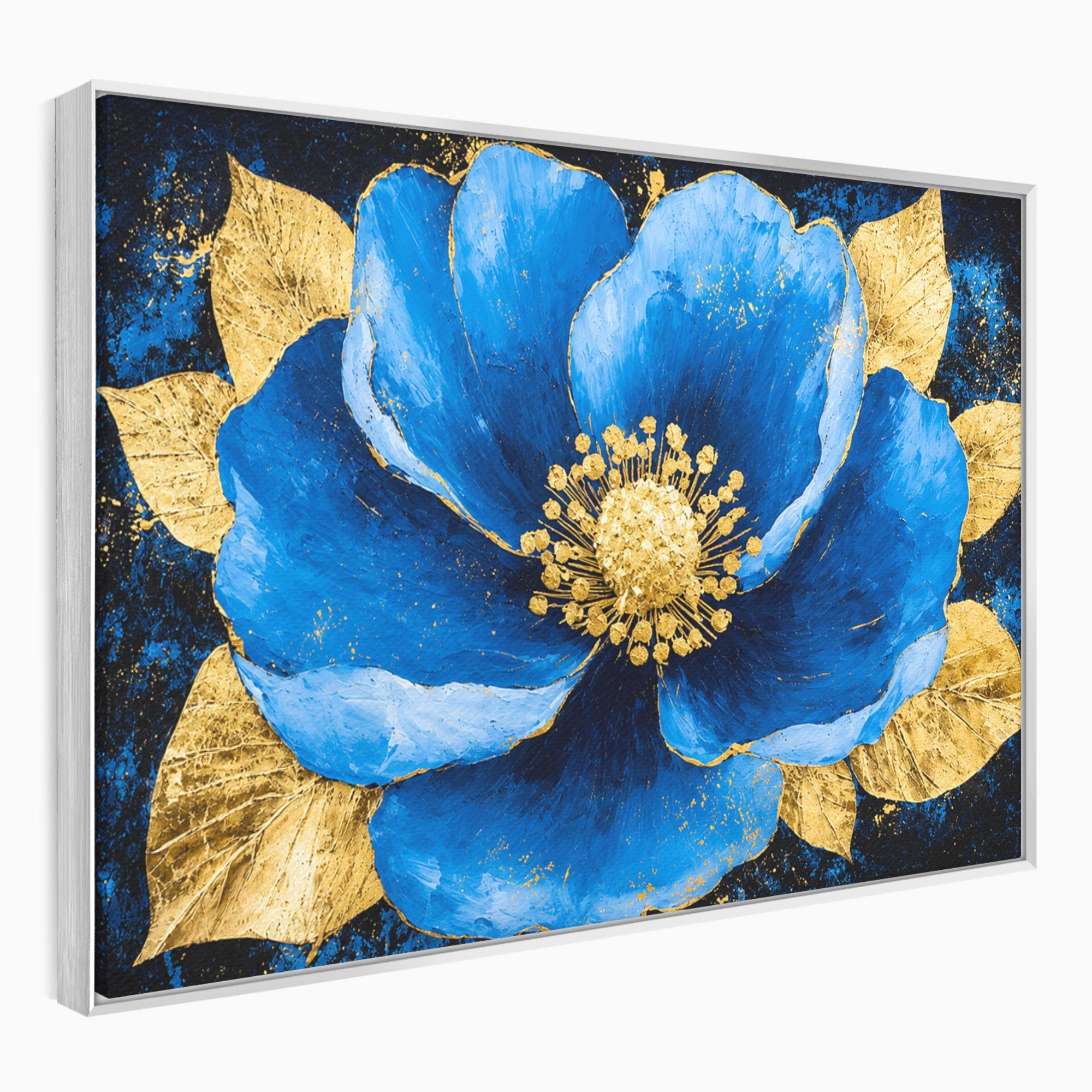 Tablou Canvas Premium LuxCanva® A1807, Floare Albastra Aurie, Floare, Abstract, Eleganta, Living, Dormitor, Culori Vibrante