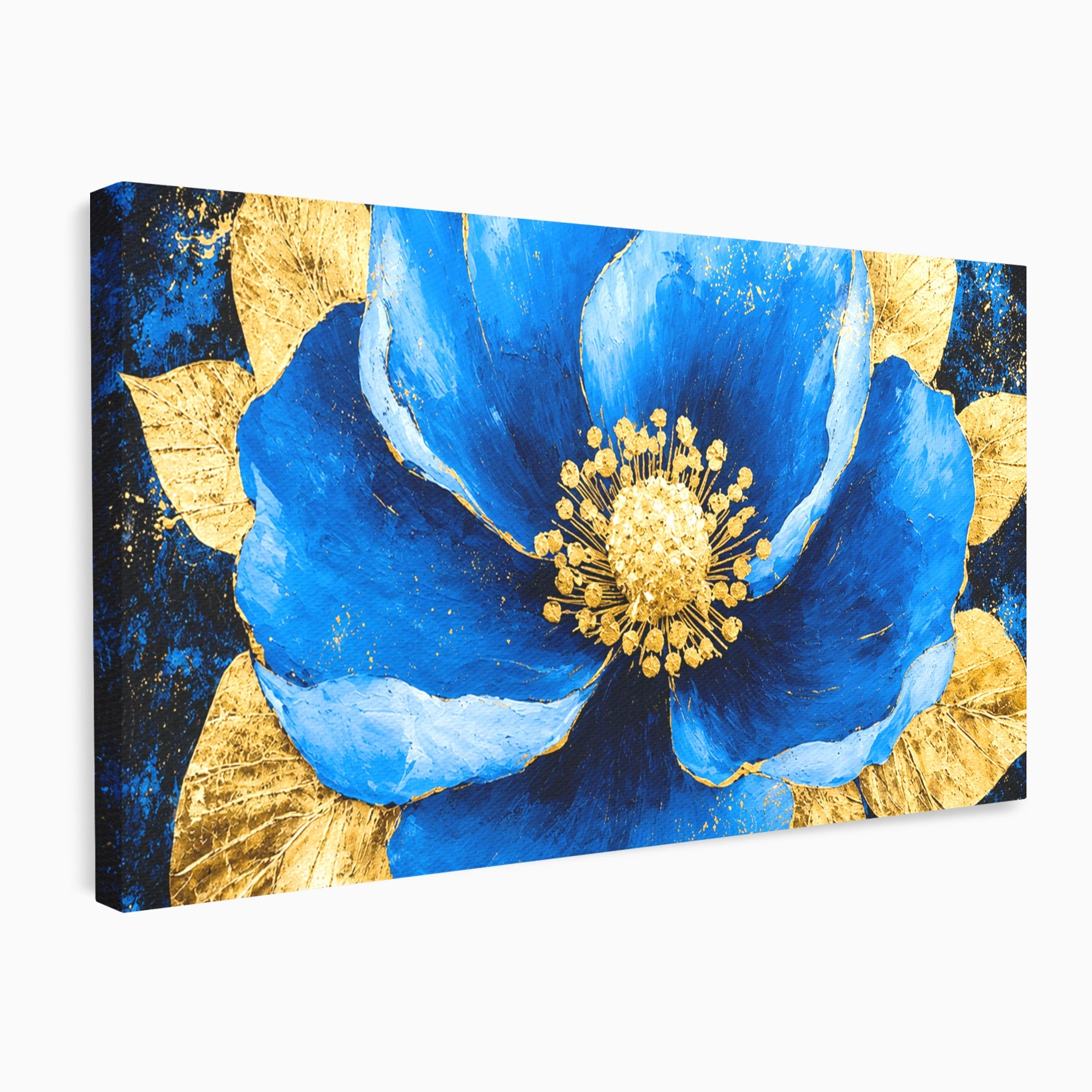 Tablou Canvas Premium LuxCanva® A1807, Floare Albastra Aurie, Floare, Abstract, Eleganta, Living, Dormitor, Culori Vibrante