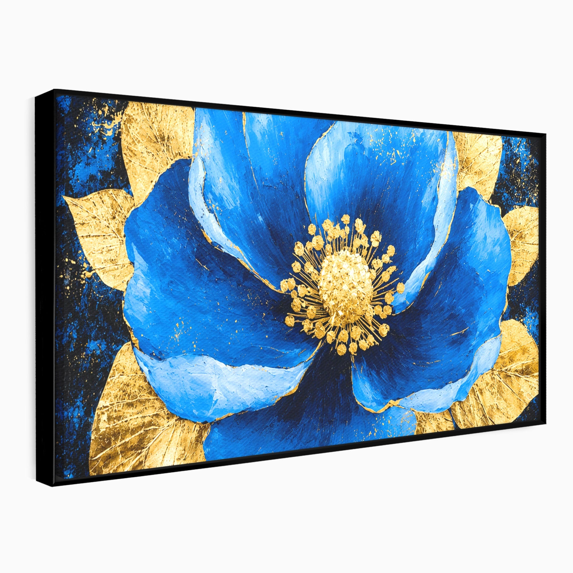 Tablou Canvas Premium LuxCanva® A1807, Floare Albastra Aurie, Floare, Abstract, Eleganta, Living, Dormitor, Culori Vibrante
