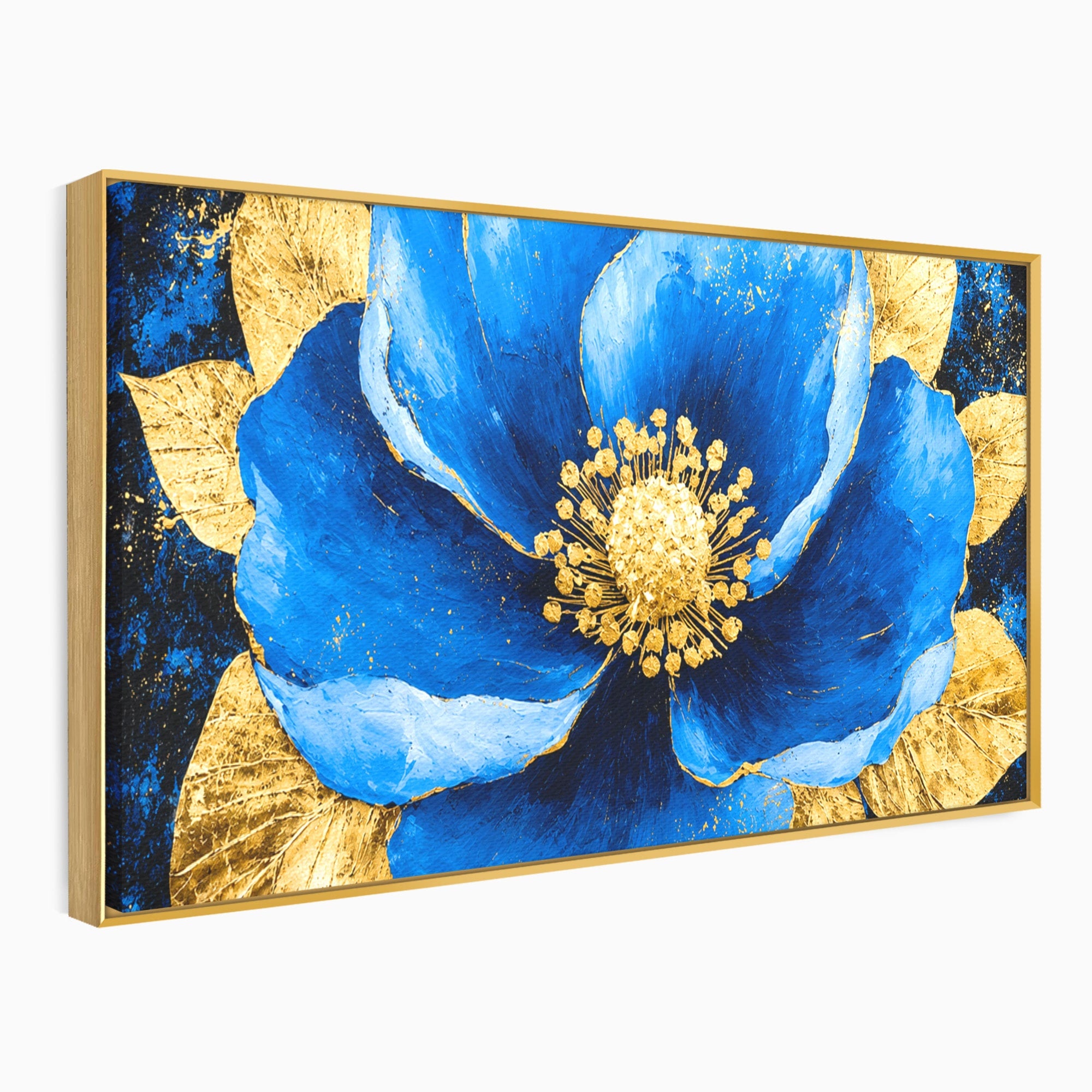 Tablou Canvas Premium LuxCanva® A1807, Floare Albastra Aurie, Floare, Abstract, Eleganta, Living, Dormitor, Culori Vibrante