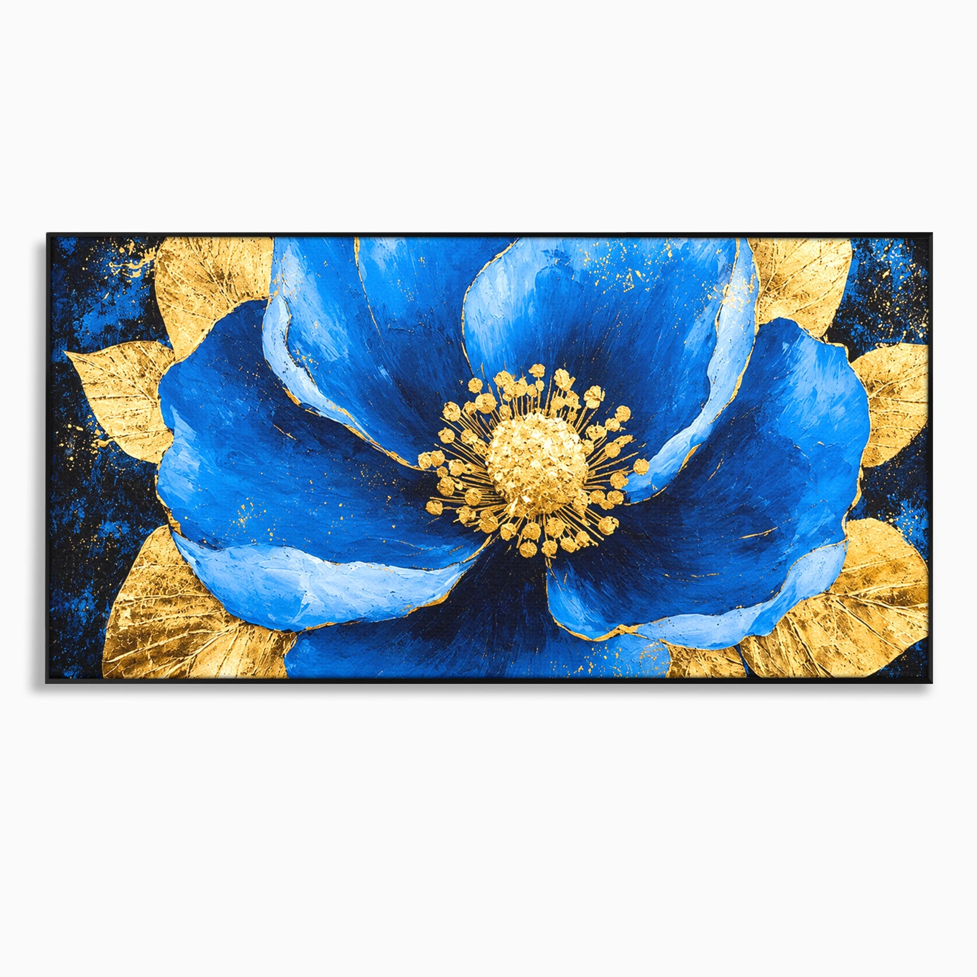Tablou Canvas Premium LuxCanva® A1807, Floare Albastra Aurie, Floare, Abstract, Eleganta, Living, Dormitor, Culori Vibrante
