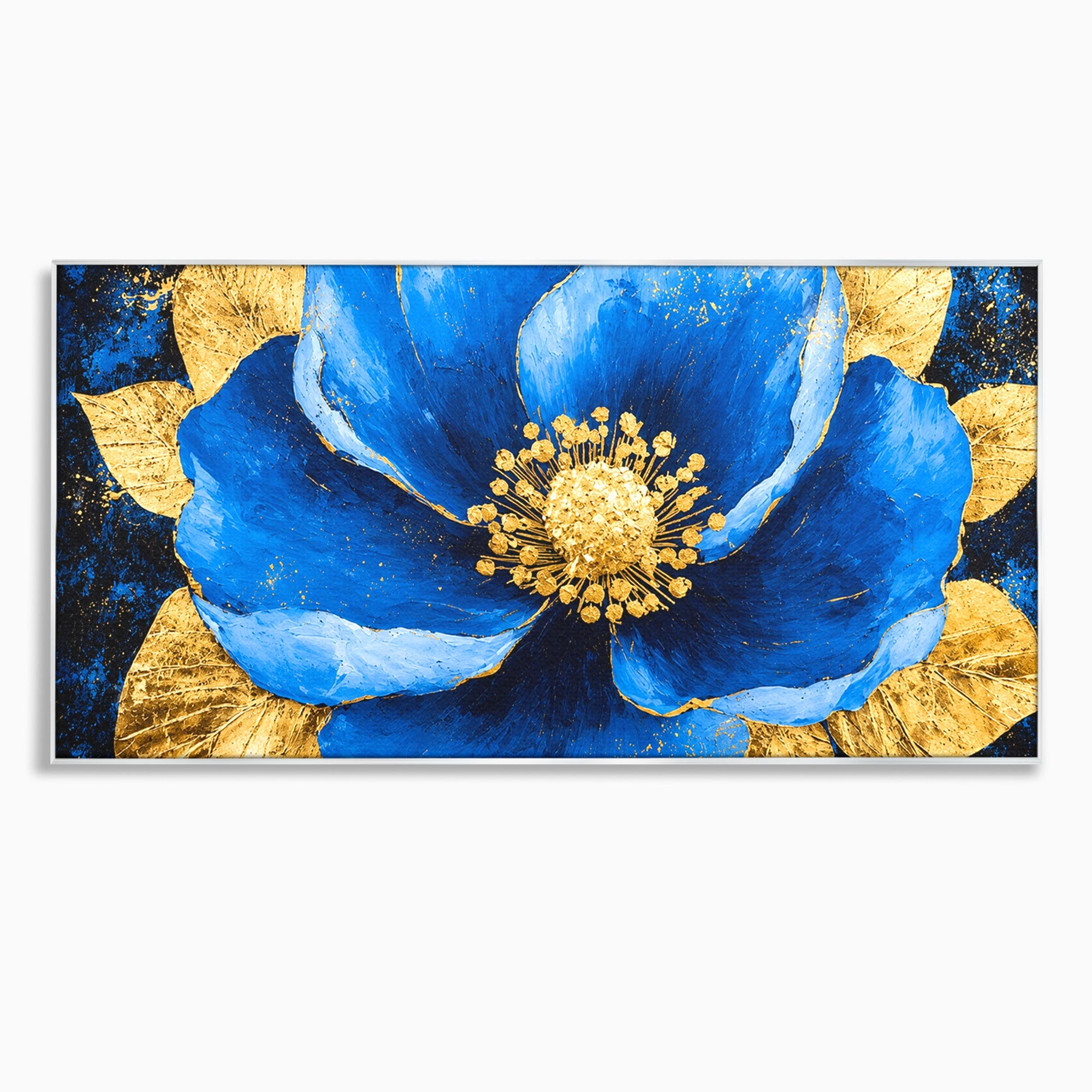 Tablou Canvas Premium LuxCanva® A1807, Floare Albastra Aurie, Floare, Abstract, Eleganta, Living, Dormitor, Culori Vibrante