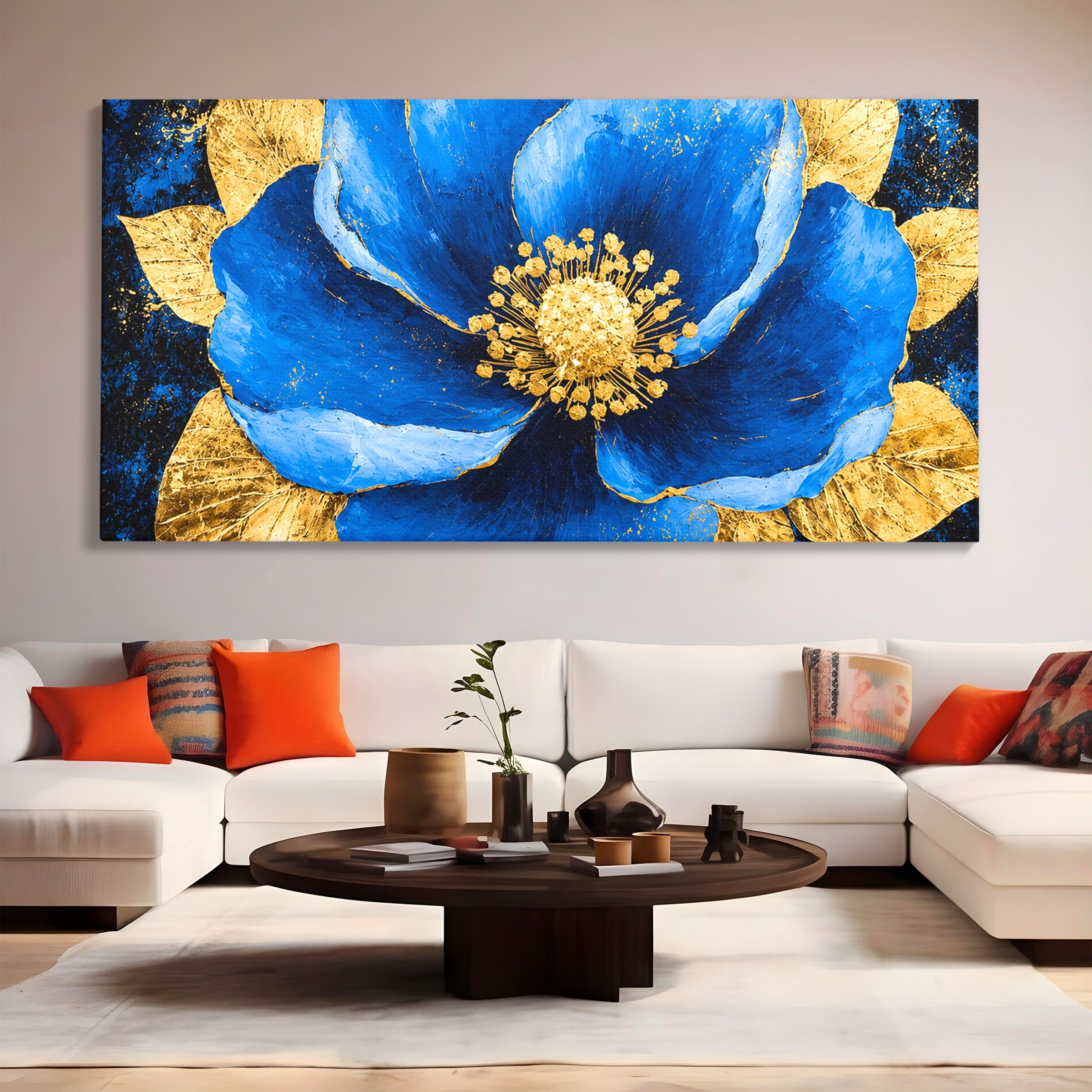 Tablou Canvas Premium LuxCanva® A1807, Floare Albastra Aurie, Floare, Abstract, Eleganta, Living, Dormitor, Culori Vibrante