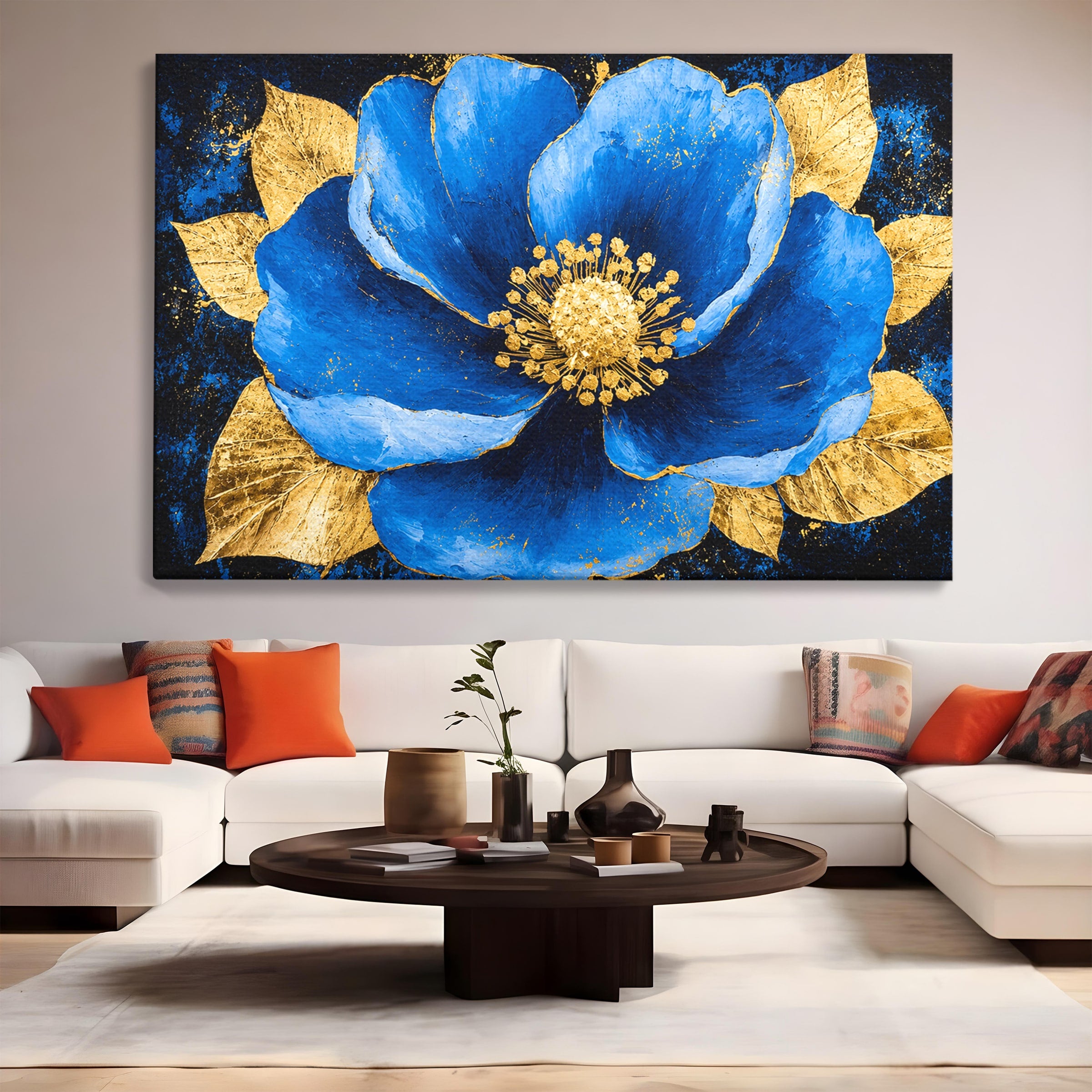 Tablou Canvas Premium LuxCanva® A1807, Floare Albastra Aurie, Floare, Abstract, Eleganta, Living, Dormitor, Culori Vibrante