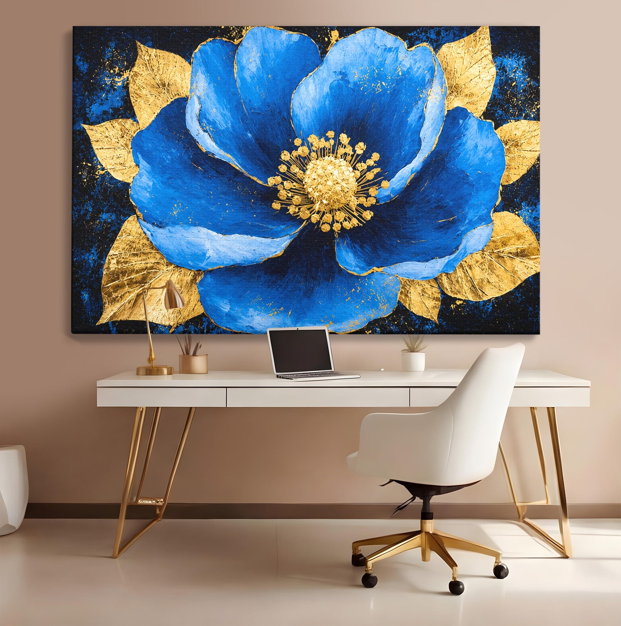 Tablou Canvas Premium LuxCanva® A1807, Floare Albastra Aurie, Floare, Abstract, Eleganta, Living, Dormitor, Culori Vibrante