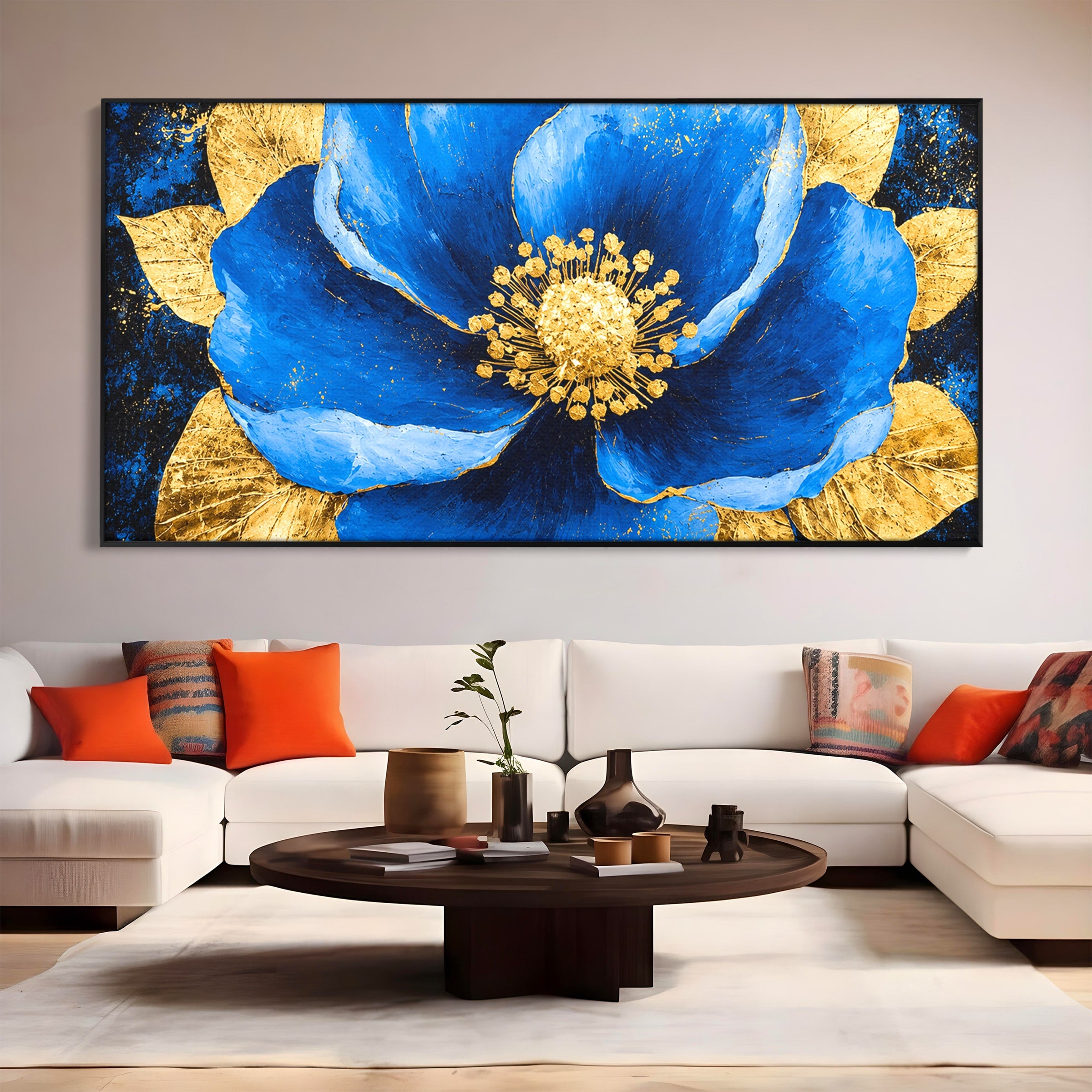 Tablou Canvas Premium LuxCanva® A1807, Floare Albastra Aurie, Floare, Abstract, Eleganta, Living, Dormitor, Culori Vibrante