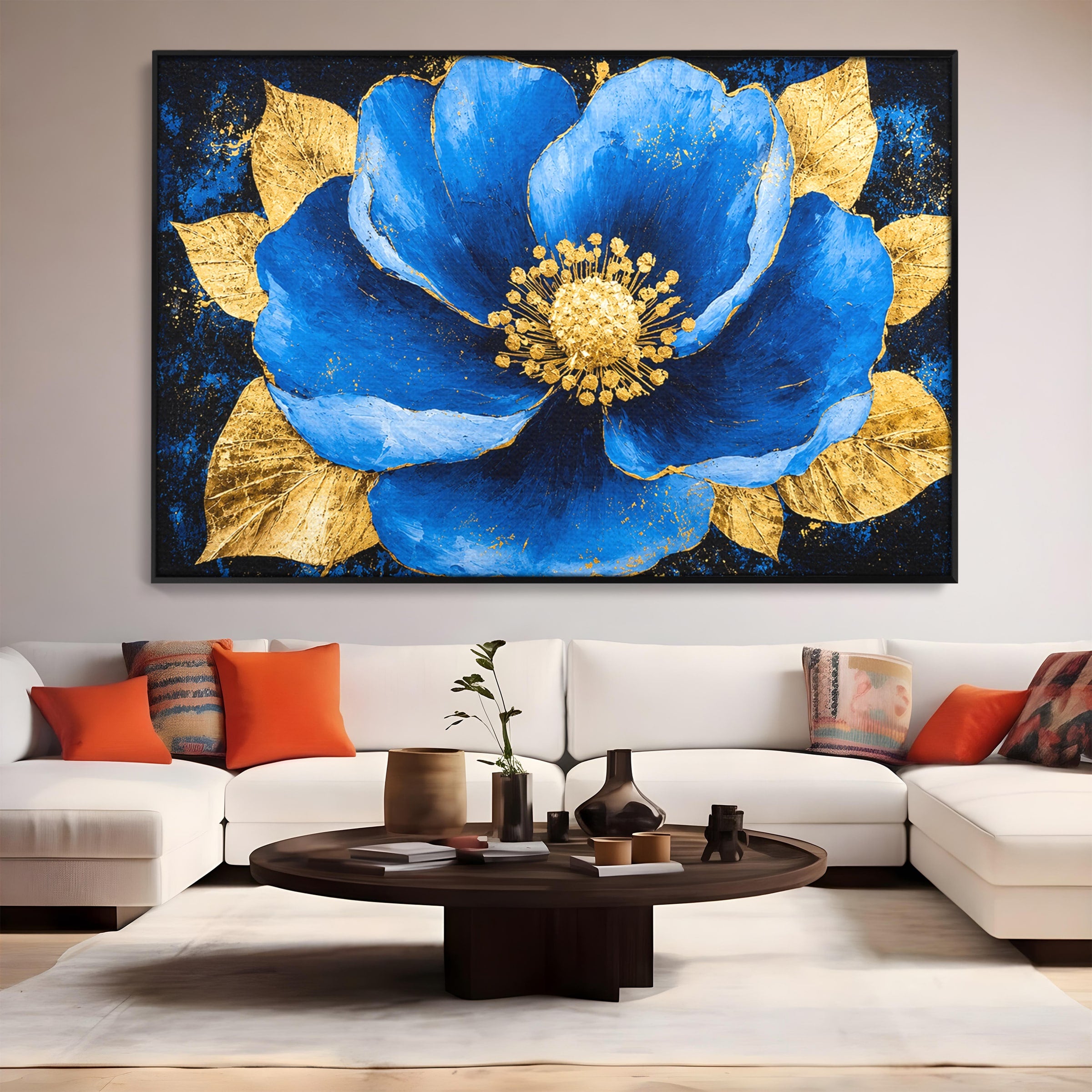 Tablou Canvas Premium LuxCanva® A1807, Floare Albastra Aurie, Floare, Abstract, Eleganta, Living, Dormitor, Culori Vibrante