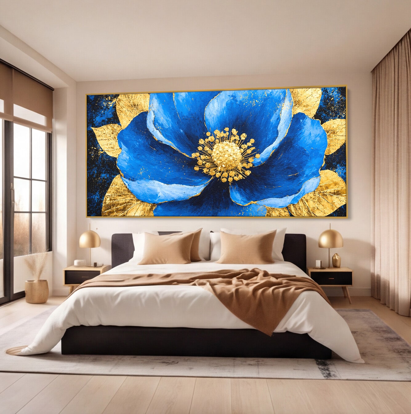 Tablou Canvas Premium LuxCanva® A1807, Floare Albastra Aurie, Floare, Abstract, Eleganta, Living, Dormitor, Culori Vibrante