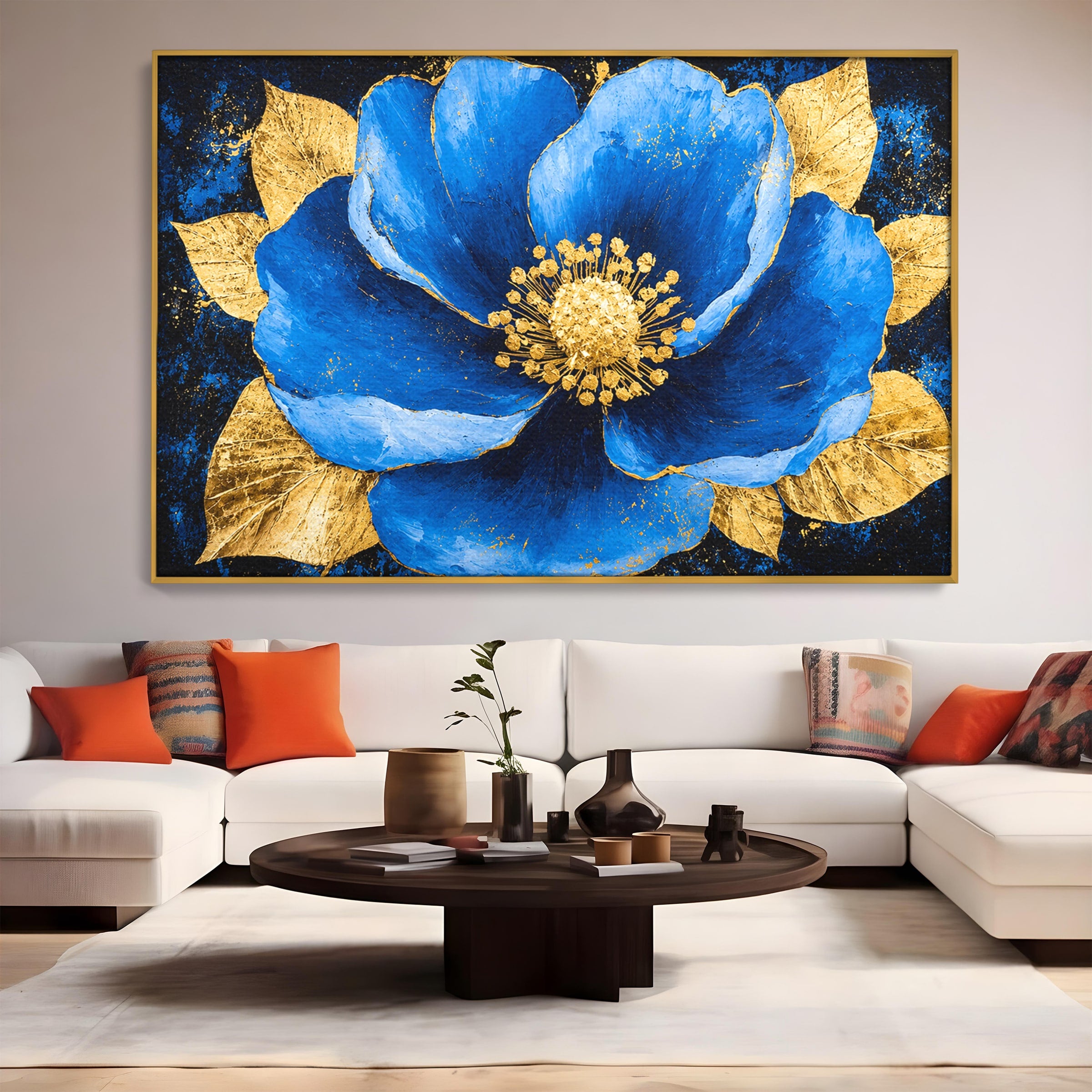 Tablou Canvas Premium LuxCanva® A1807, Floare Albastra Aurie, Floare, Abstract, Eleganta, Living, Dormitor, Culori Vibrante