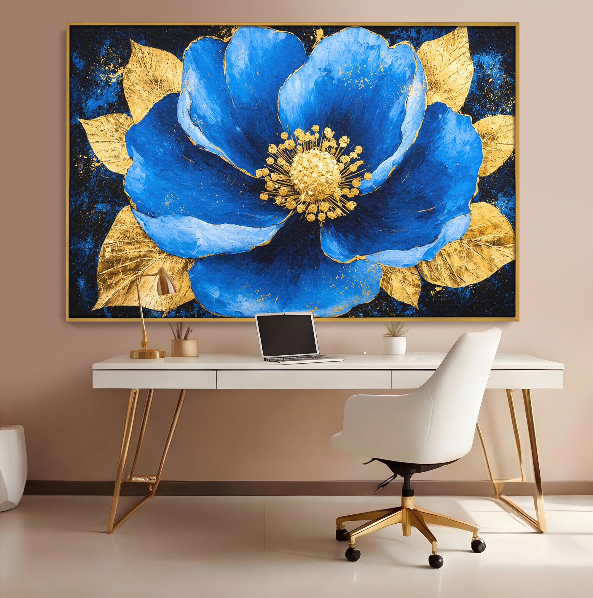 Tablou Canvas Premium LuxCanva® A1807, Floare Albastra Aurie, Floare, Abstract, Eleganta, Living, Dormitor, Culori Vibrante