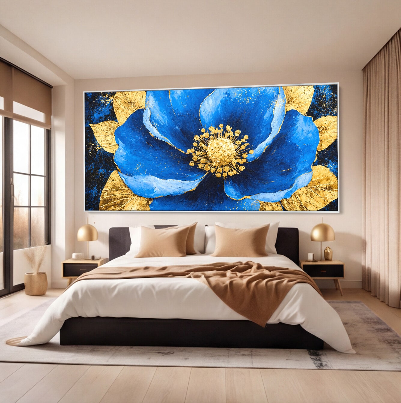 Tablou Canvas Premium LuxCanva® A1807, Floare Albastra Aurie, Floare, Abstract, Eleganta, Living, Dormitor, Culori Vibrante