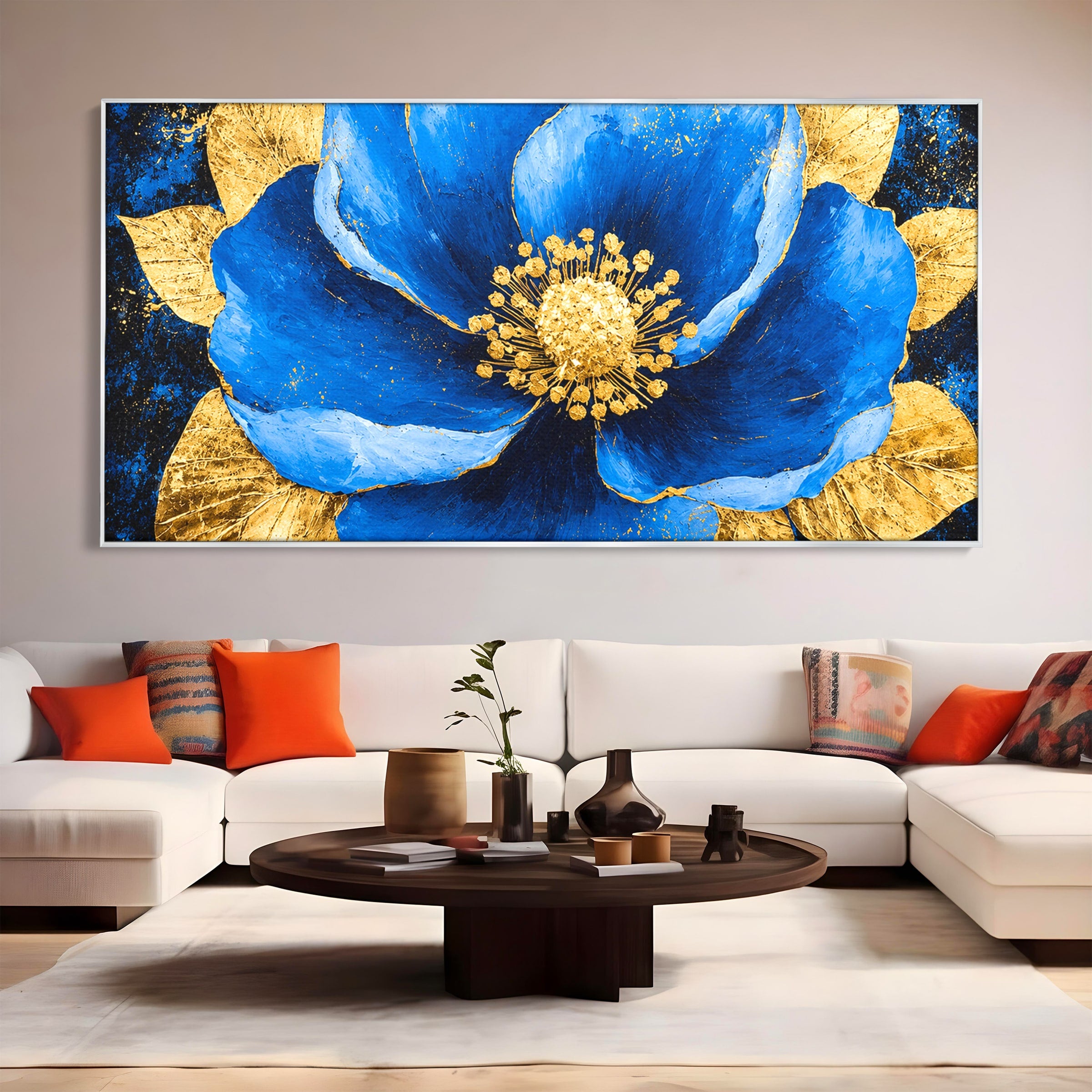 Tablou Canvas Premium LuxCanva® A1807, Floare Albastra Aurie, Floare, Abstract, Eleganta, Living, Dormitor, Culori Vibrante