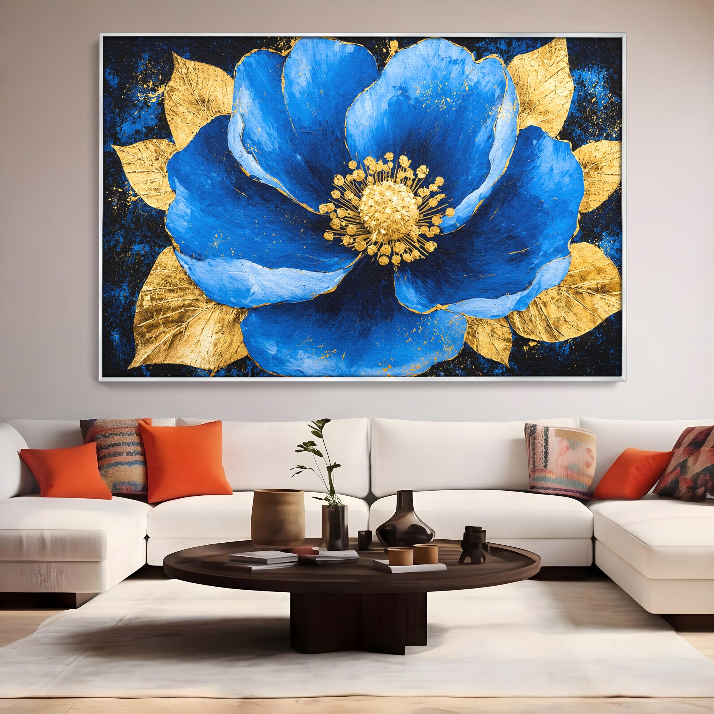 Tablou Canvas Premium LuxCanva® A1807, Floare Albastra Aurie, Floare, Abstract, Eleganta, Living, Dormitor, Culori Vibrante