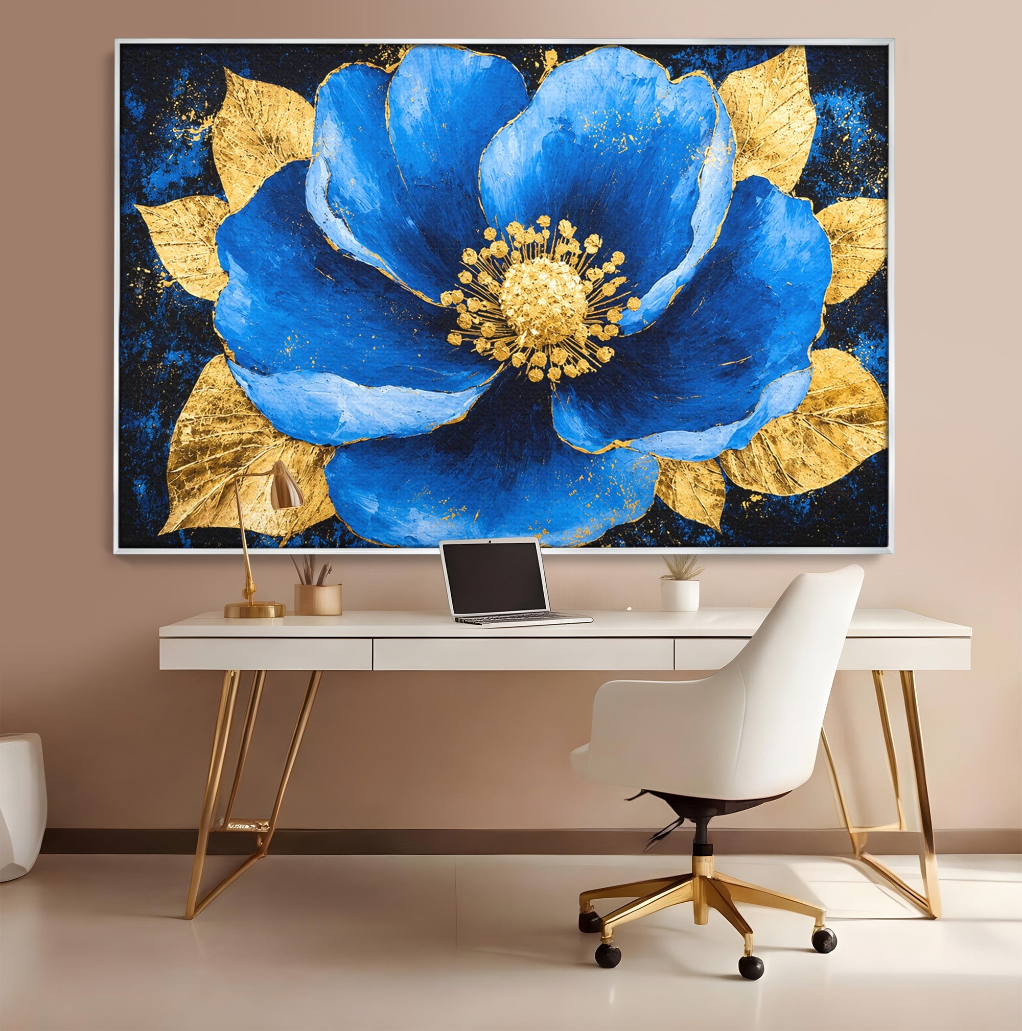 Tablou Canvas Premium LuxCanva® A1807, Floare Albastra Aurie, Floare, Abstract, Eleganta, Living, Dormitor, Culori Vibrante