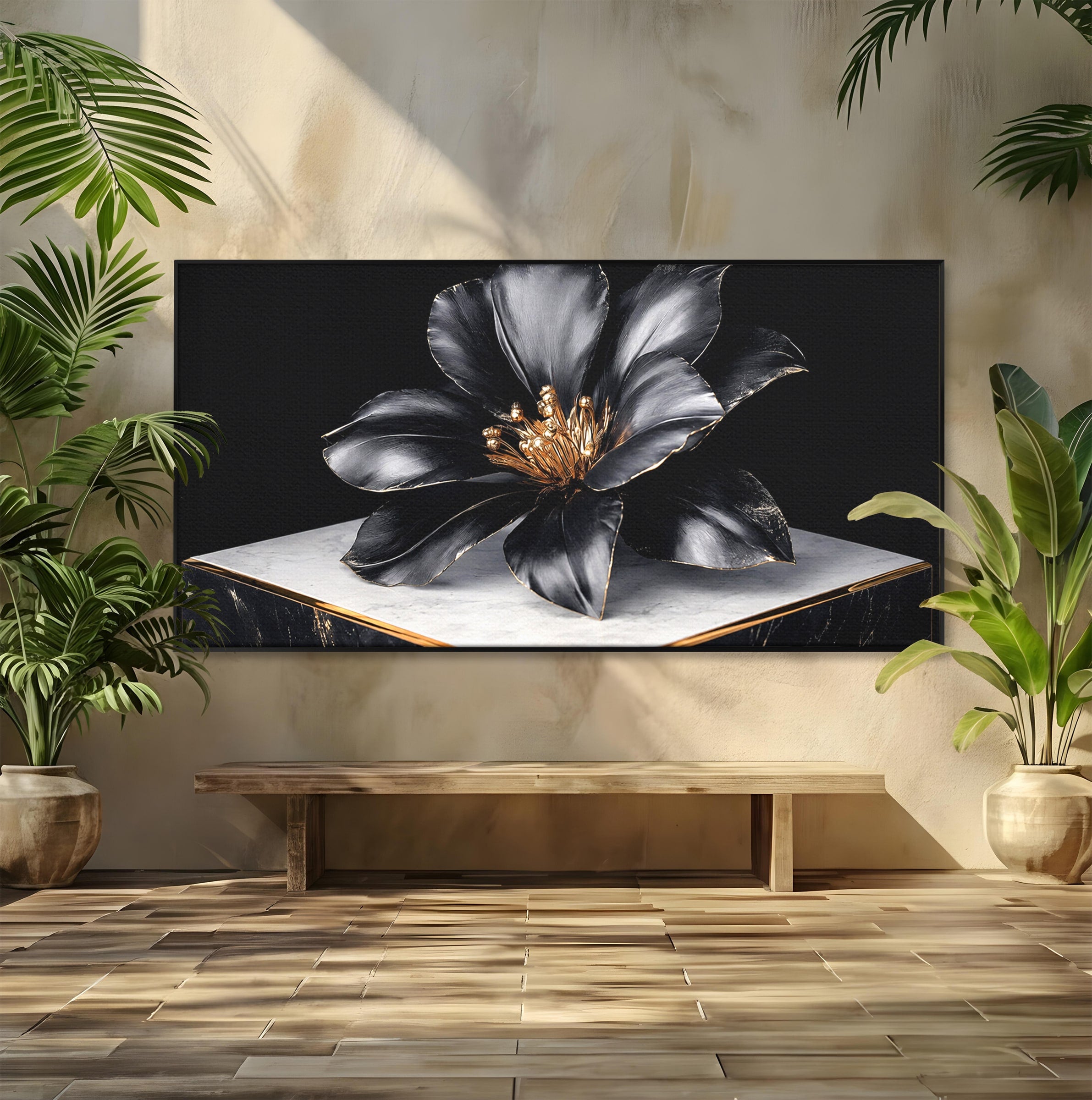 Tablou Canvas Premium LuxCanva® A1808, Floare Metalica Eleganta, Floare, Metalica, Eleganta, Decor, Birou, Dormitor, Culori Vibrante