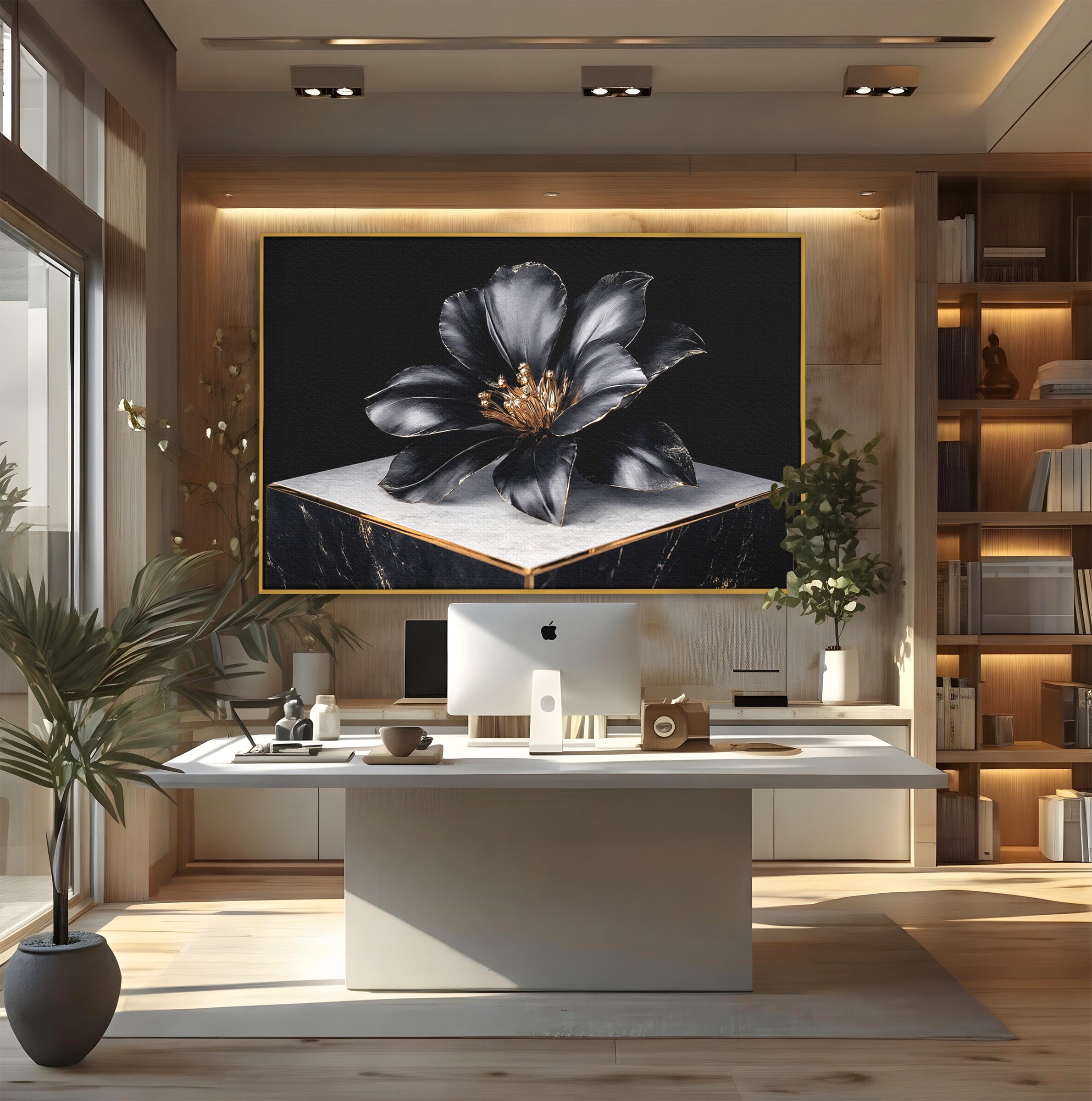 Tablou Canvas Premium LuxCanva® A1808, Floare Metalica Eleganta, Floare, Metalica, Eleganta, Decor, Birou, Dormitor, Culori Vibrante