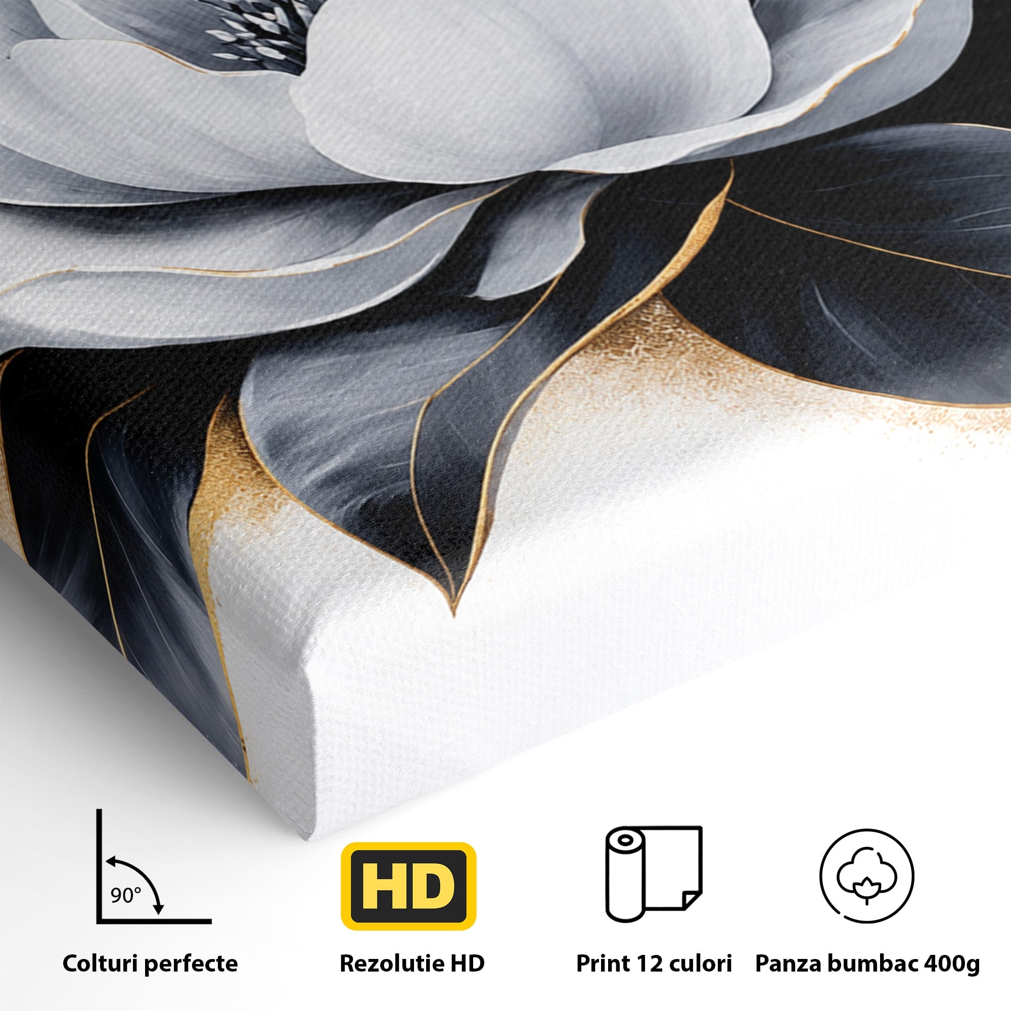 Tablou Canvas Premium LuxCanva® A1809, Floare Eleganta Alb-Negru, Floare, Eleganta, Modern, Dormitor, Living, Culori Vibrante