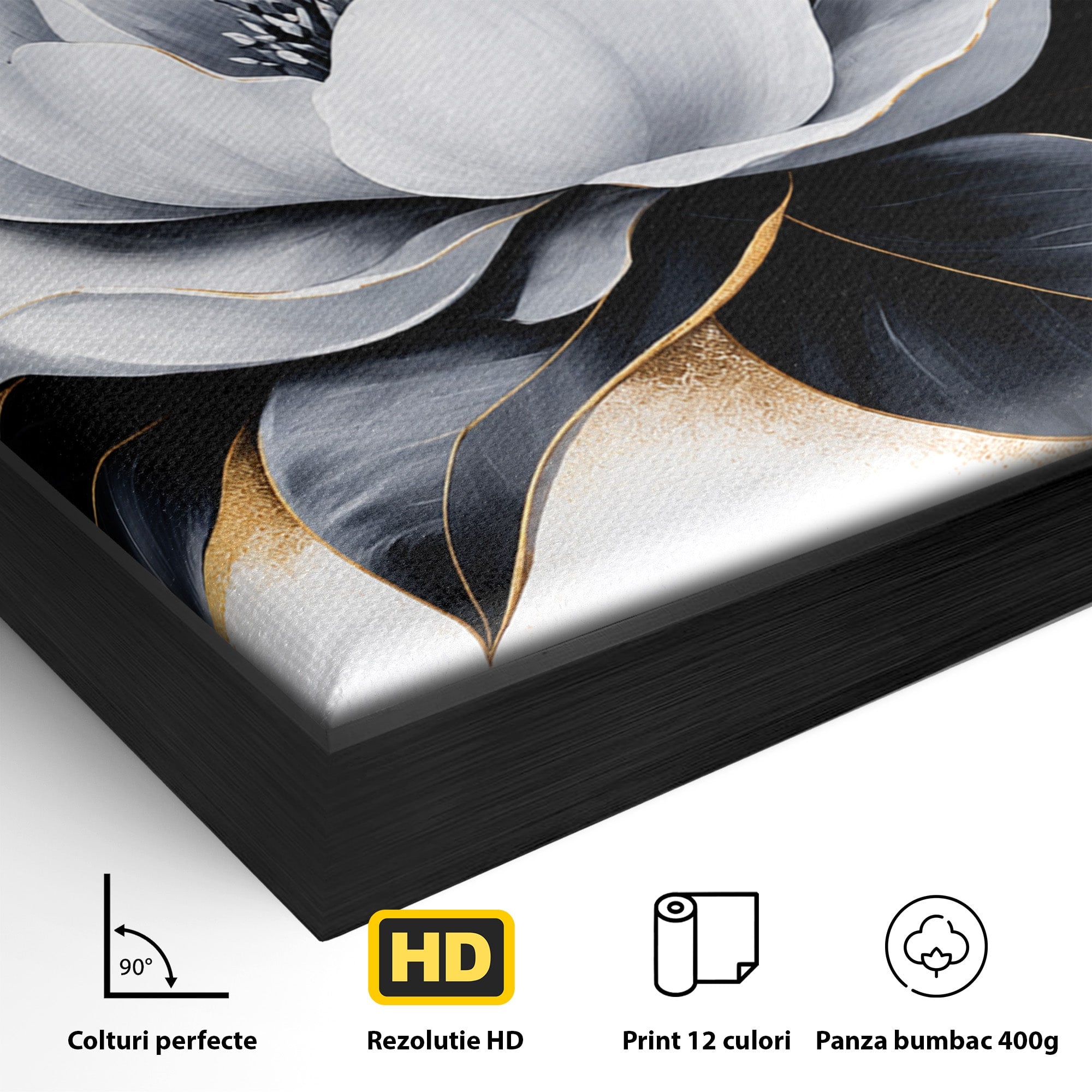Tablou Canvas Premium LuxCanva® A1809, Floare Eleganta Alb-Negru, Floare, Eleganta, Modern, Dormitor, Living, Culori Vibrante
