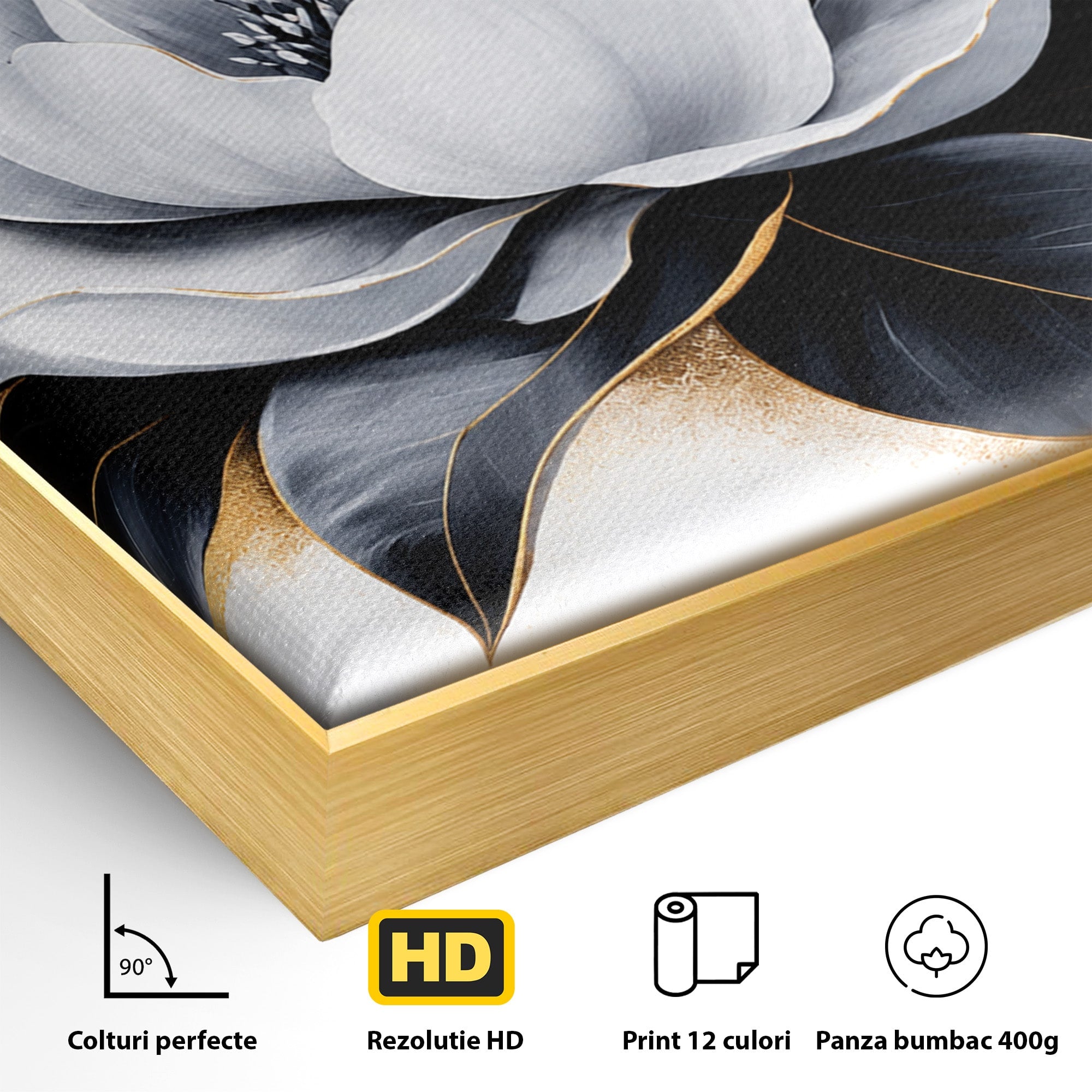 Tablou Canvas Premium LuxCanva® A1809, Floare Eleganta Alb-Negru, Floare, Eleganta, Modern, Dormitor, Living, Culori Vibrante