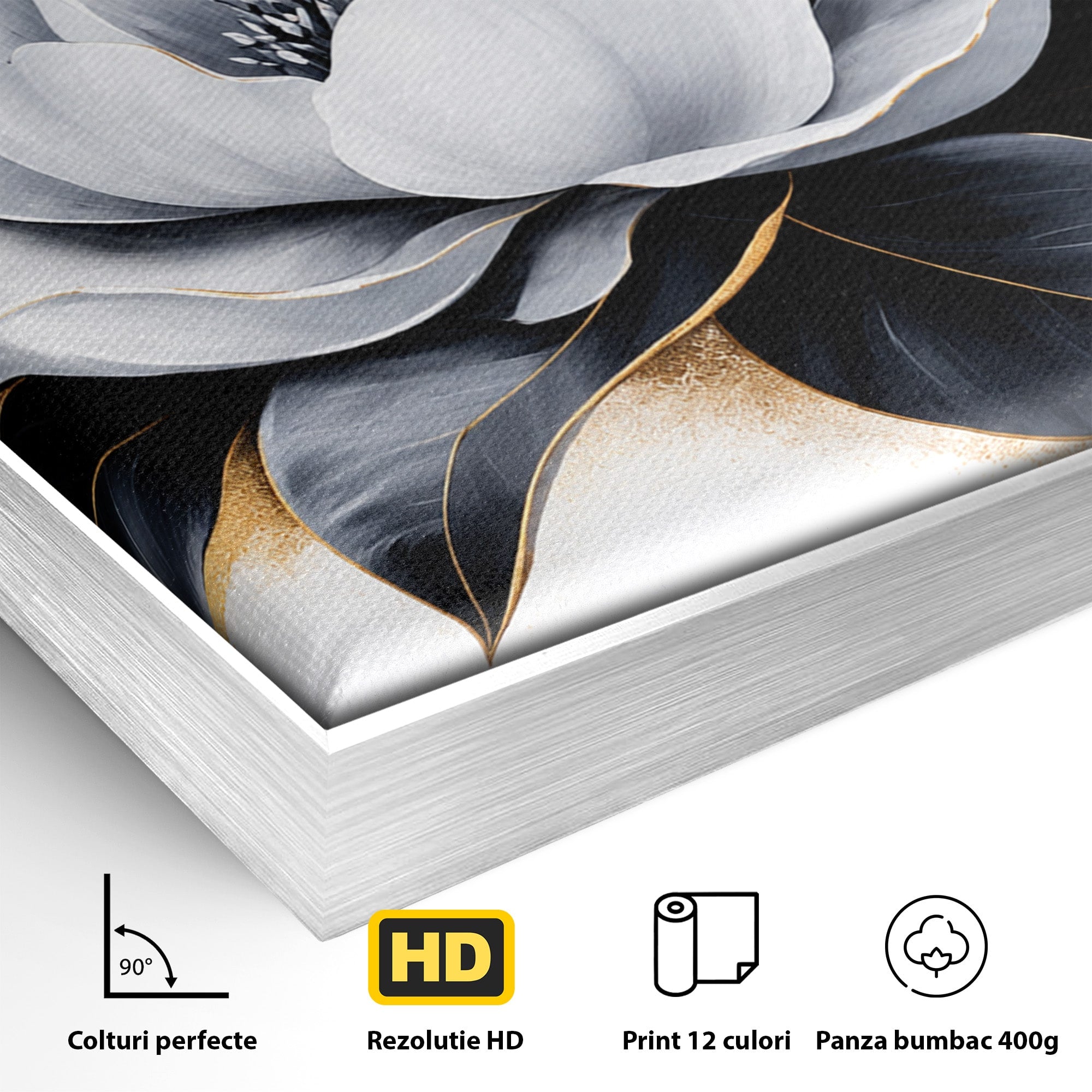 Tablou Canvas Premium LuxCanva® A1809, Floare Eleganta Alb-Negru, Floare, Eleganta, Modern, Dormitor, Living, Culori Vibrante