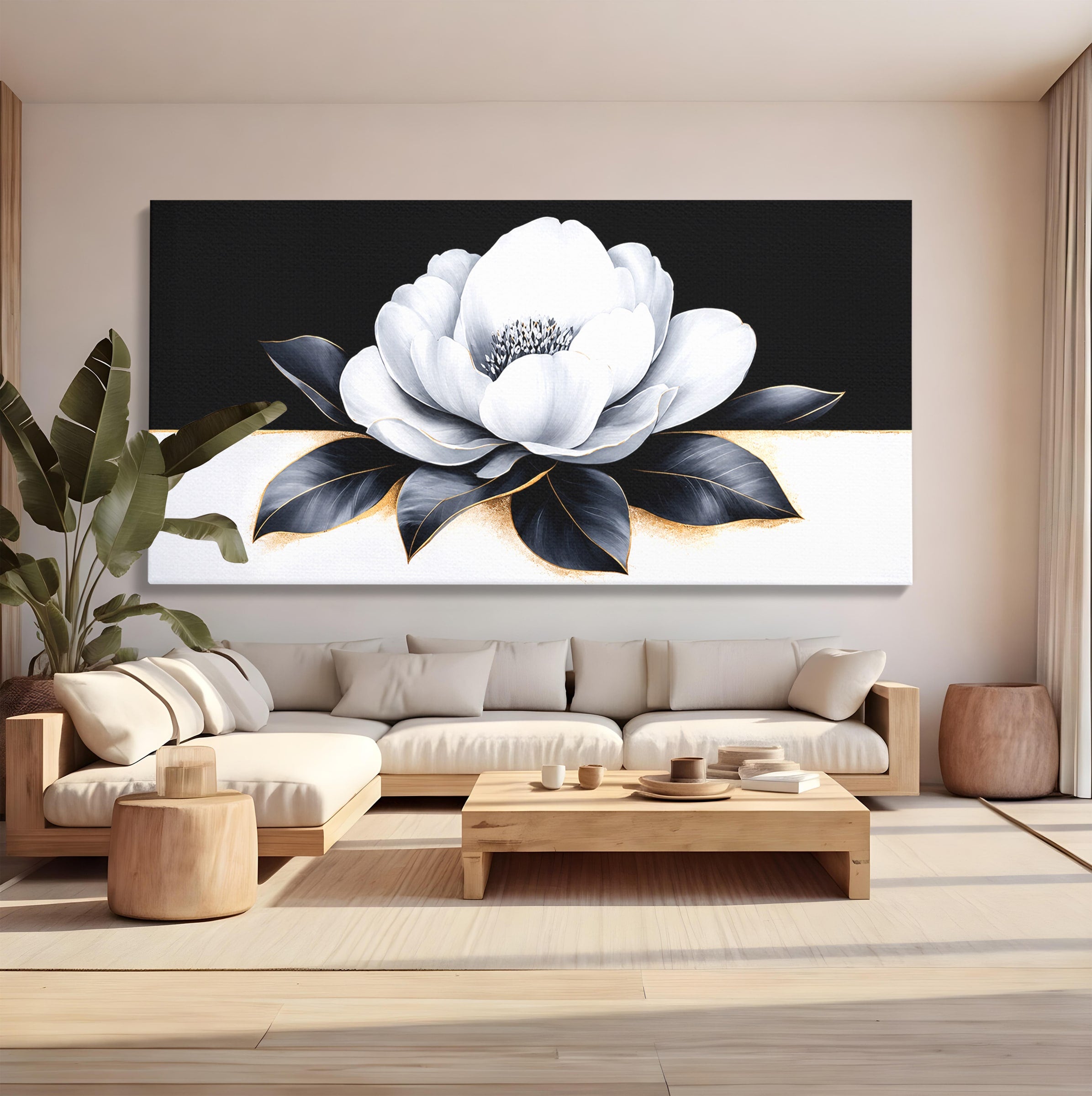Tablou Canvas Premium LuxCanva® A1809, Floare Eleganta Alb-Negru, Floare, Eleganta, Modern, Dormitor, Living, Culori Vibrante
