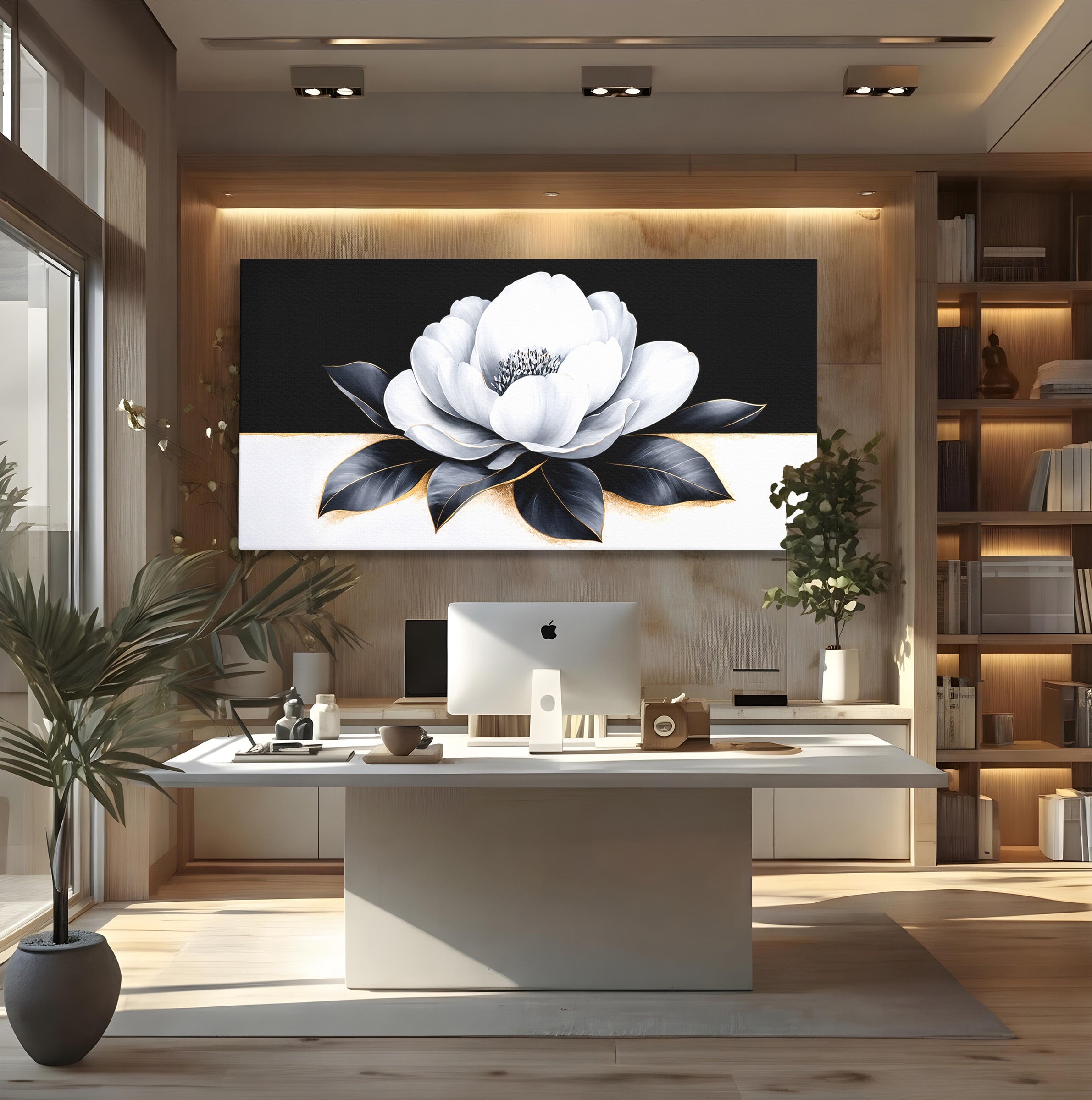 Tablou Canvas Premium LuxCanva® A1809, Floare Eleganta Alb-Negru, Floare, Eleganta, Modern, Dormitor, Living, Culori Vibrante