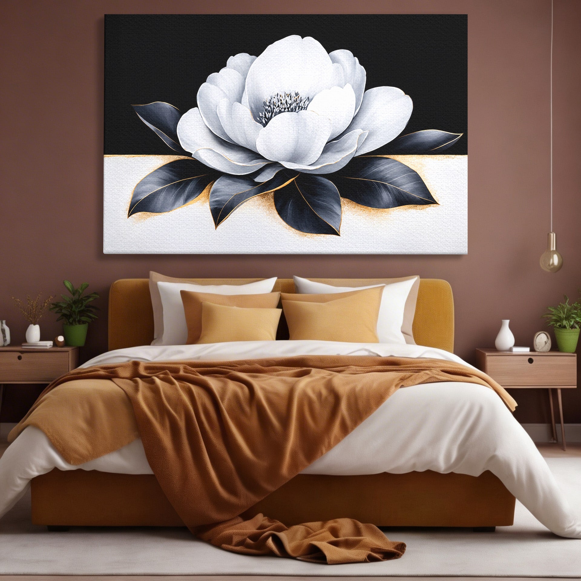 Tablou Canvas Premium LuxCanva® A1809, Floare Eleganta Alb-Negru, Floare, Eleganta, Modern, Dormitor, Living, Culori Vibrante