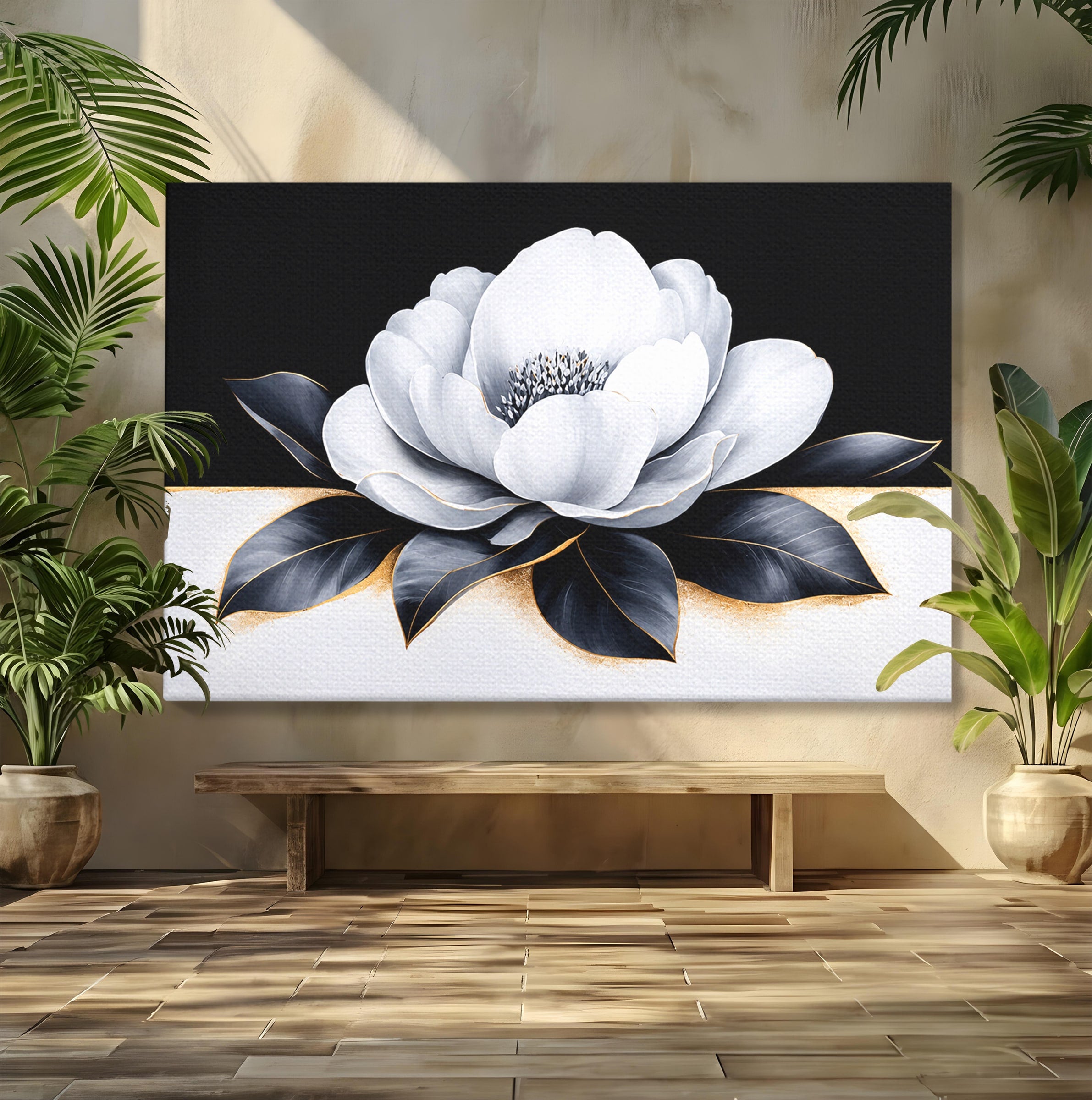 Tablou Canvas Premium LuxCanva® A1809, Floare Eleganta Alb-Negru, Floare, Eleganta, Modern, Dormitor, Living, Culori Vibrante