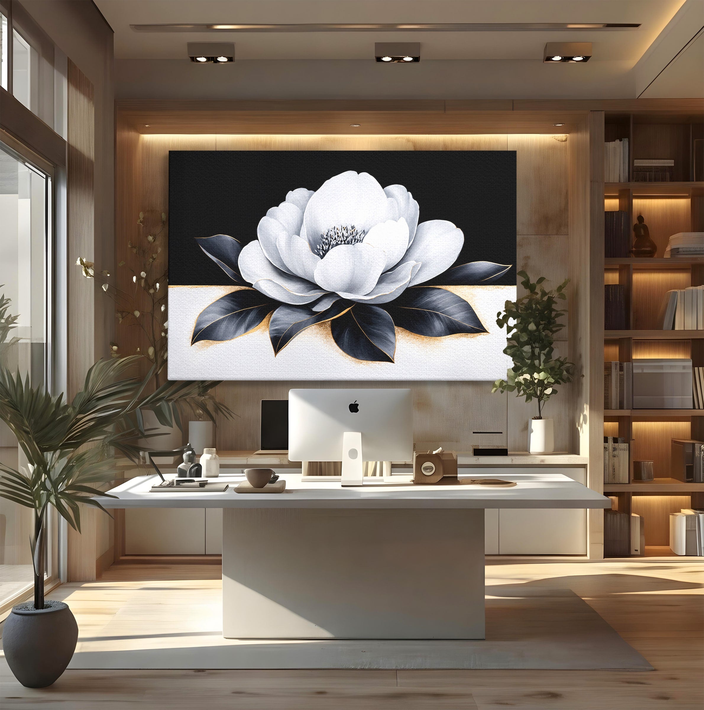Tablou Canvas Premium LuxCanva® A1809, Floare Eleganta Alb-Negru, Floare, Eleganta, Modern, Dormitor, Living, Culori Vibrante