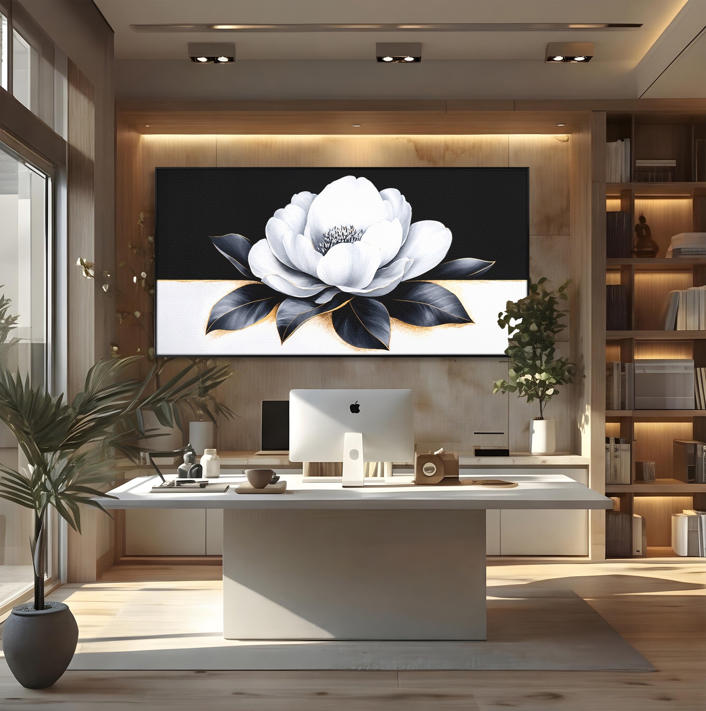 Tablou Canvas Premium LuxCanva® A1809, Floare Eleganta Alb-Negru, Floare, Eleganta, Modern, Dormitor, Living, Culori Vibrante
