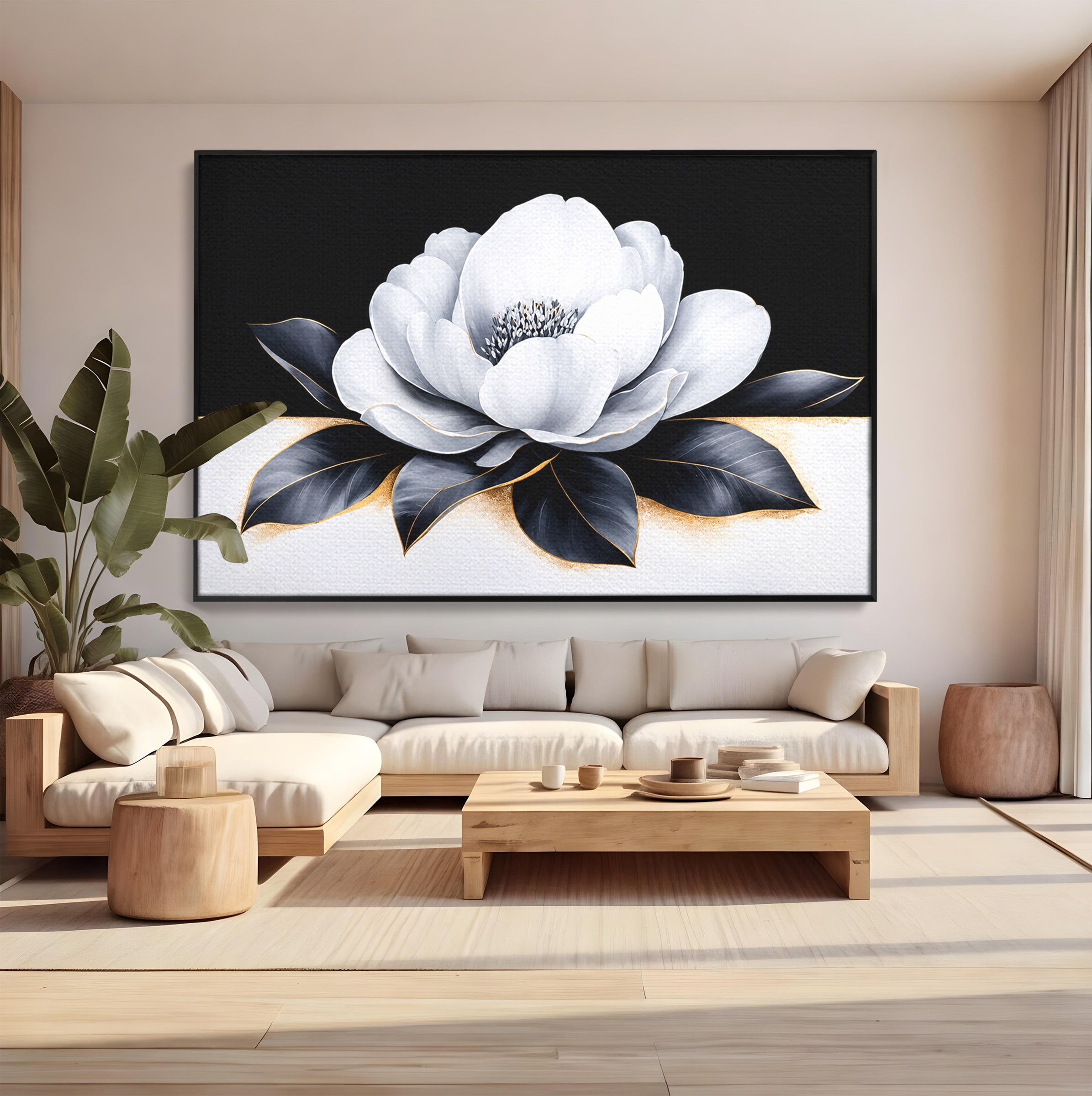 Tablou Canvas Premium LuxCanva® A1809, Floare Eleganta Alb-Negru, Floare, Eleganta, Modern, Dormitor, Living, Culori Vibrante