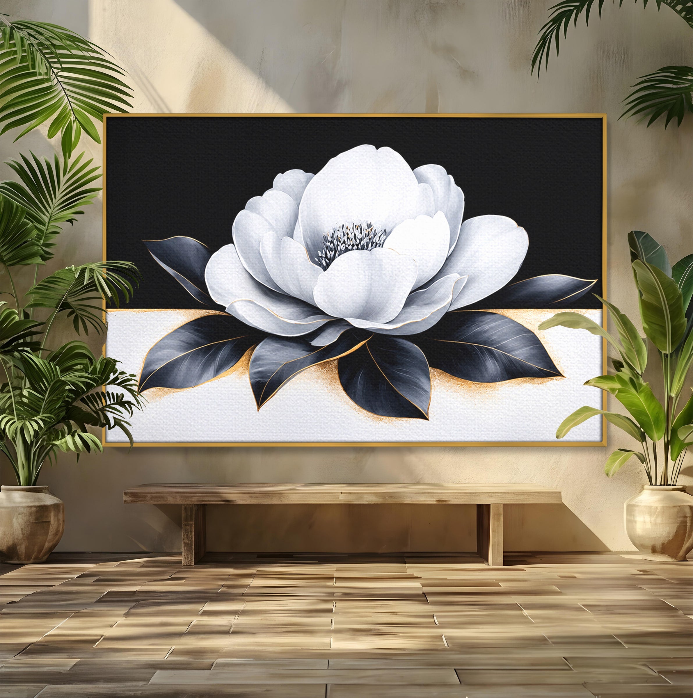 Tablou Canvas Premium LuxCanva® A1809, Floare Eleganta Alb-Negru, Floare, Eleganta, Modern, Dormitor, Living, Culori Vibrante