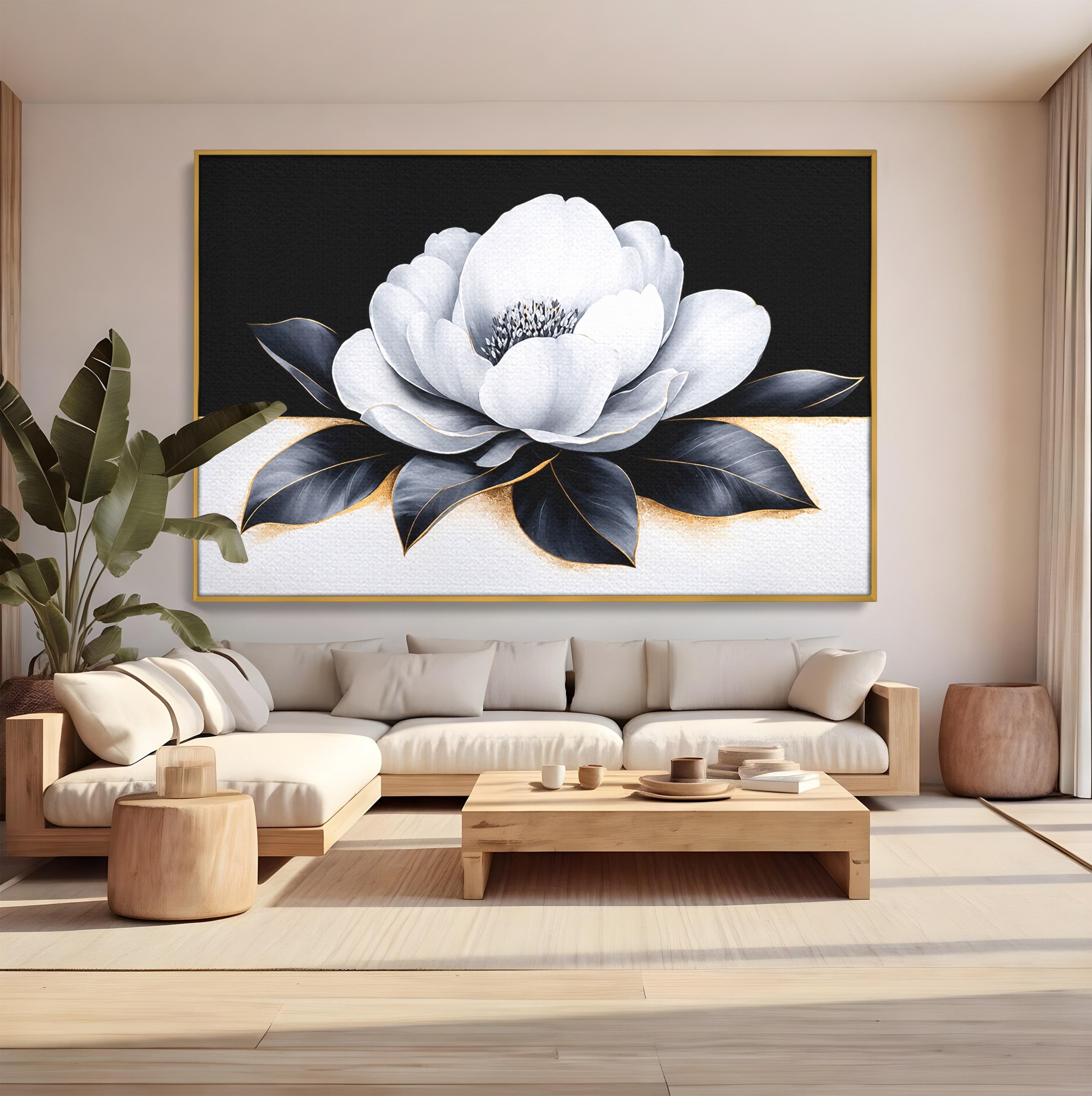 Tablou Canvas Premium LuxCanva® A1809, Floare Eleganta Alb-Negru, Floare, Eleganta, Modern, Dormitor, Living, Culori Vibrante