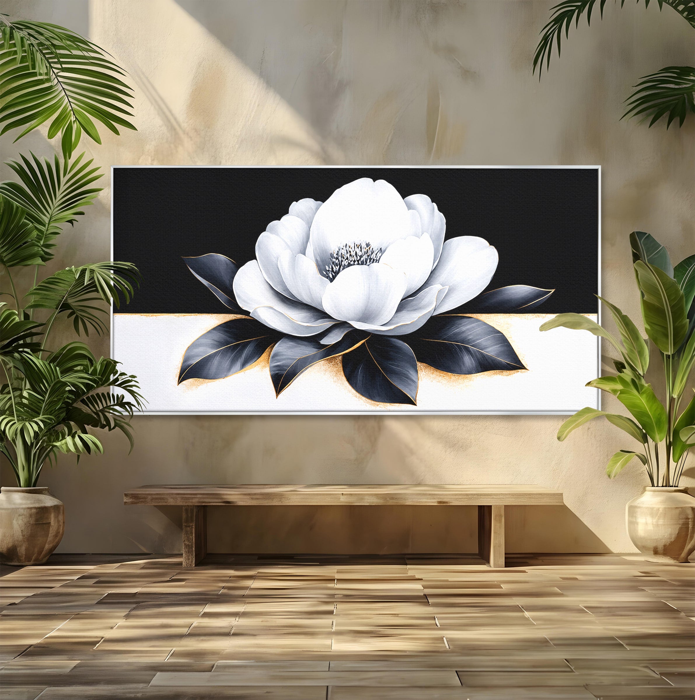 Tablou Canvas Premium LuxCanva® A1809, Floare Eleganta Alb-Negru, Floare, Eleganta, Modern, Dormitor, Living, Culori Vibrante