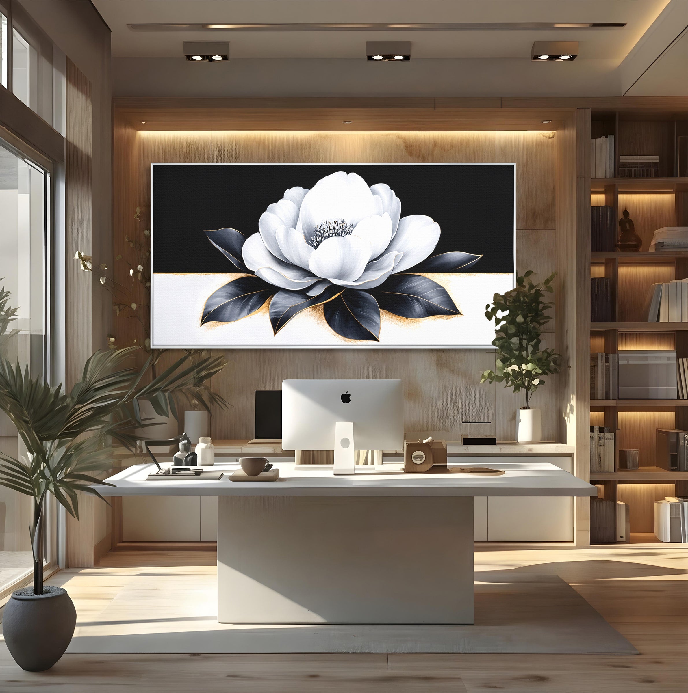 Tablou Canvas Premium LuxCanva® A1809, Floare Eleganta Alb-Negru, Floare, Eleganta, Modern, Dormitor, Living, Culori Vibrante