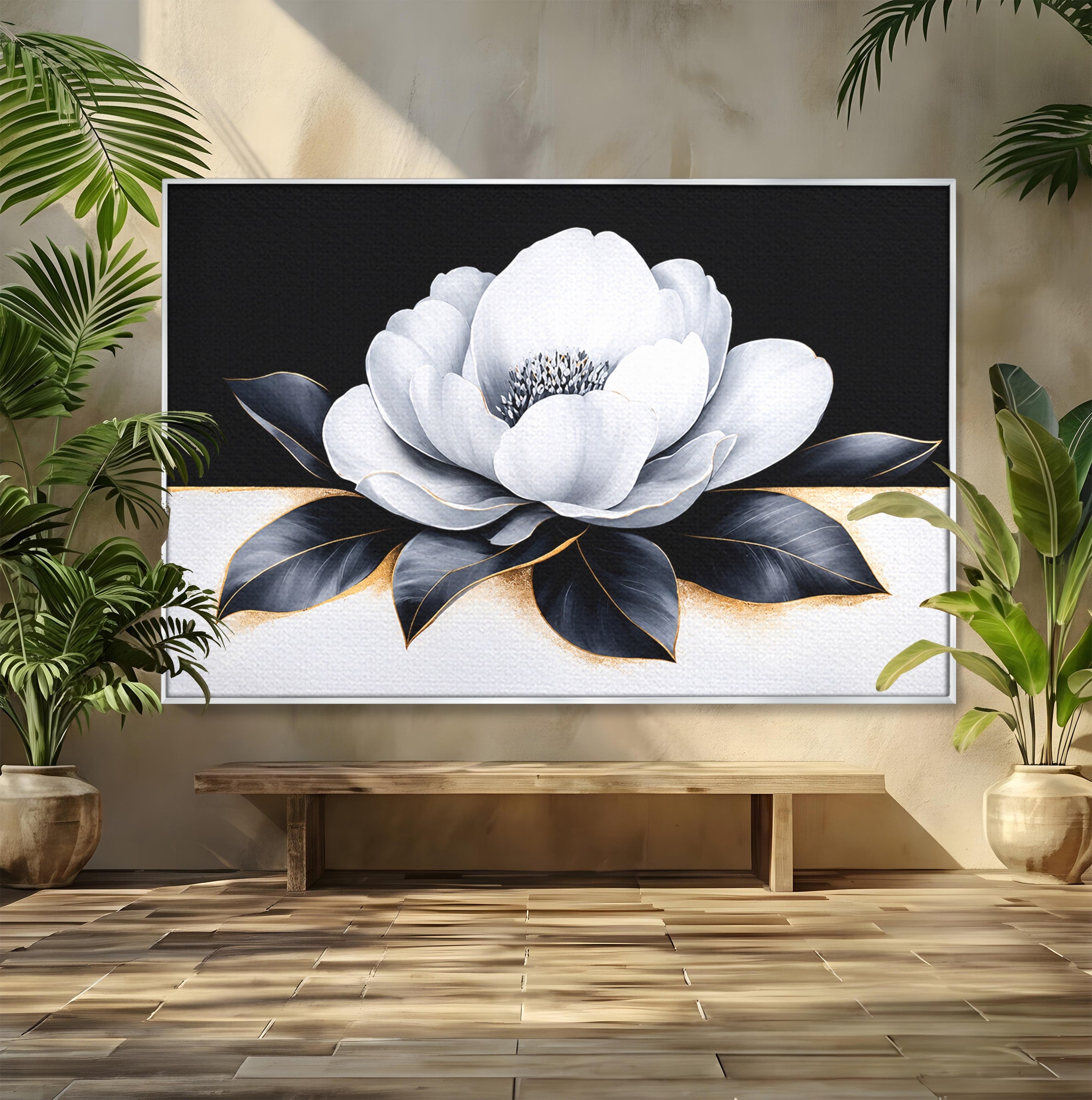 Tablou Canvas Premium LuxCanva® A1809, Floare Eleganta Alb-Negru, Floare, Eleganta, Modern, Dormitor, Living, Culori Vibrante