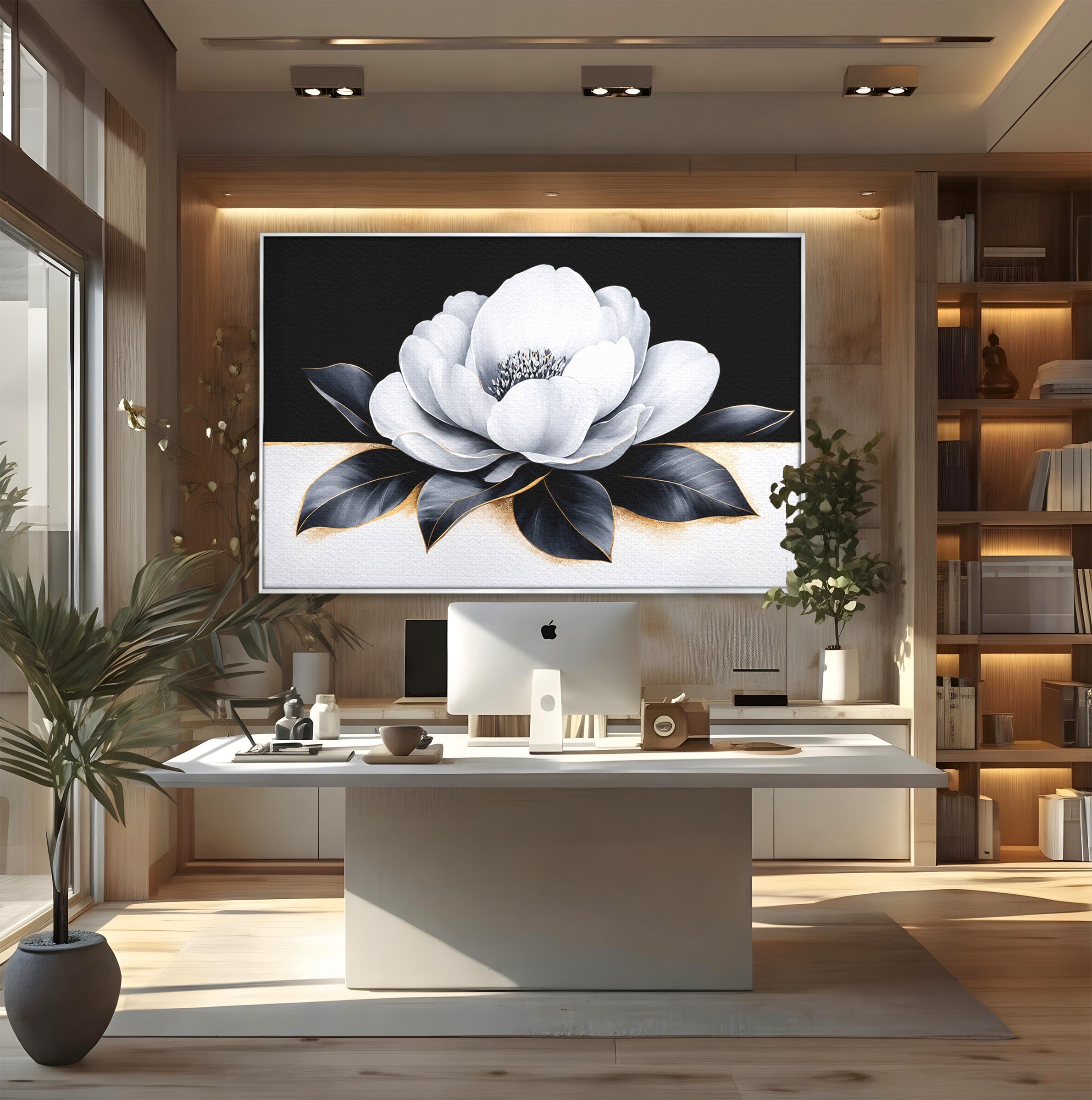 Tablou Canvas Premium LuxCanva® A1809, Floare Eleganta Alb-Negru, Floare, Eleganta, Modern, Dormitor, Living, Culori Vibrante