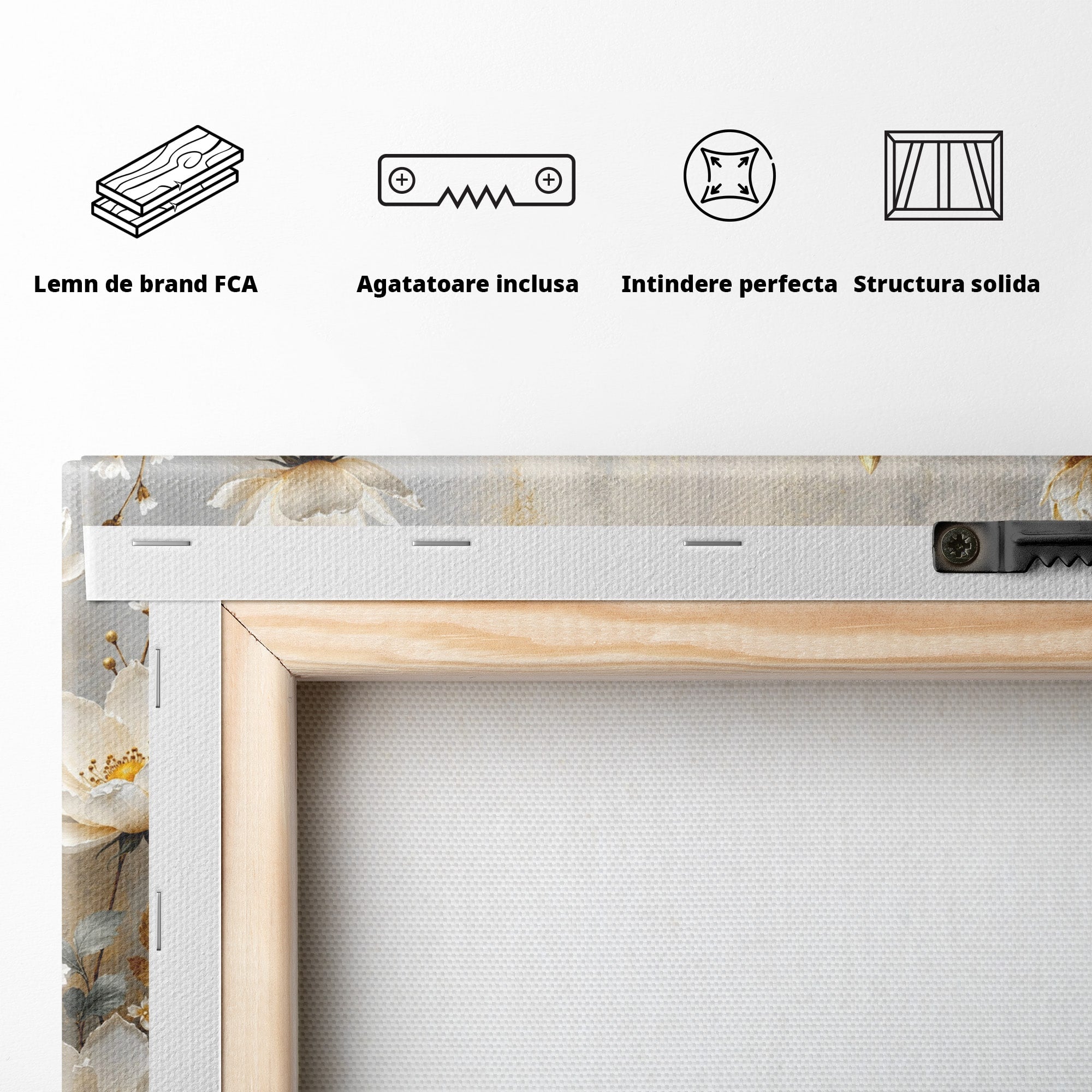 Tablou Canvas Premium LuxCanva® A1811, Flori Aurii Elegante, Flori, Eleganta, Natura, Dormitor, Living, Culori Vibrante