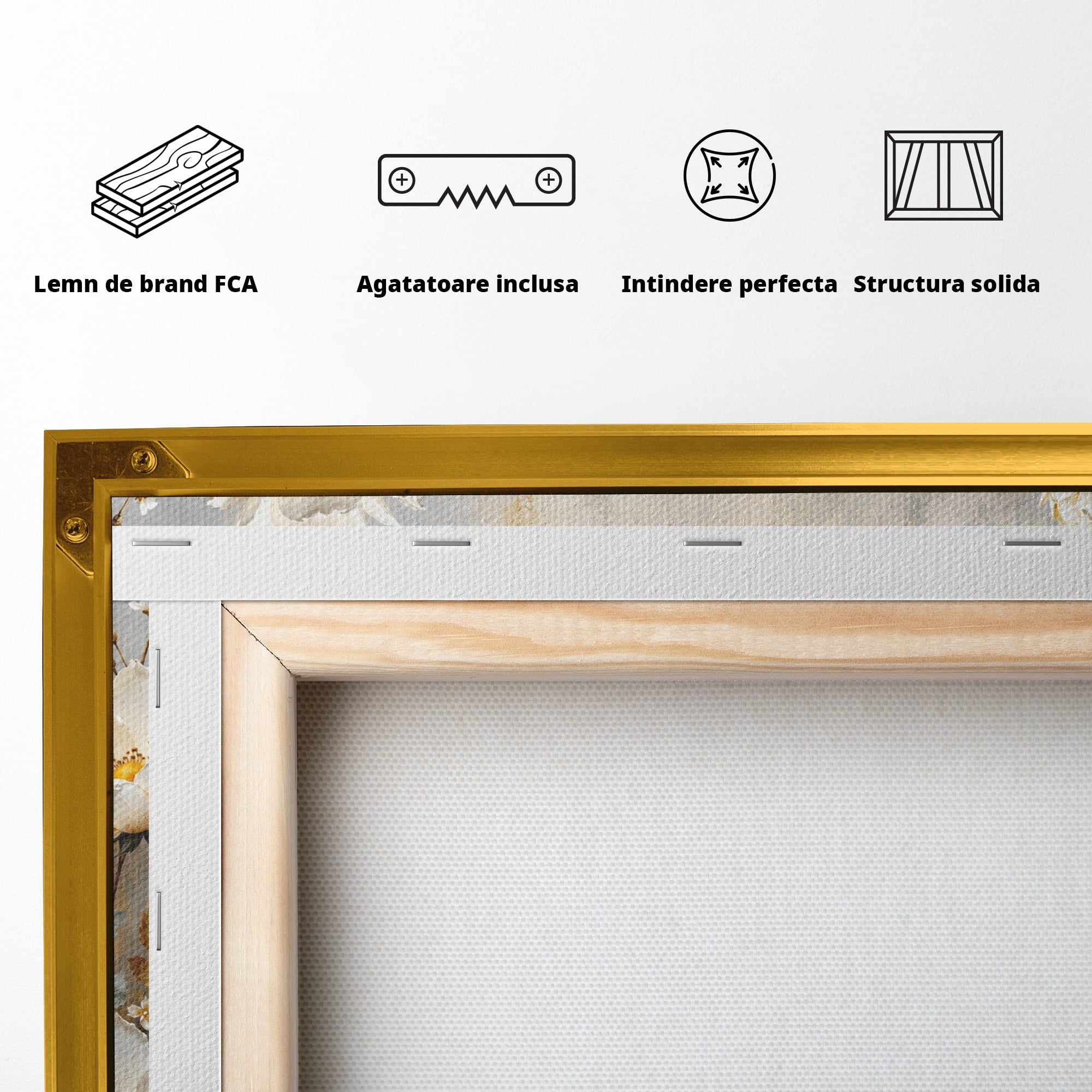 Tablou Canvas Premium LuxCanva® A1811, Flori Aurii Elegante, Flori, Eleganta, Natura, Dormitor, Living, Culori Vibrante