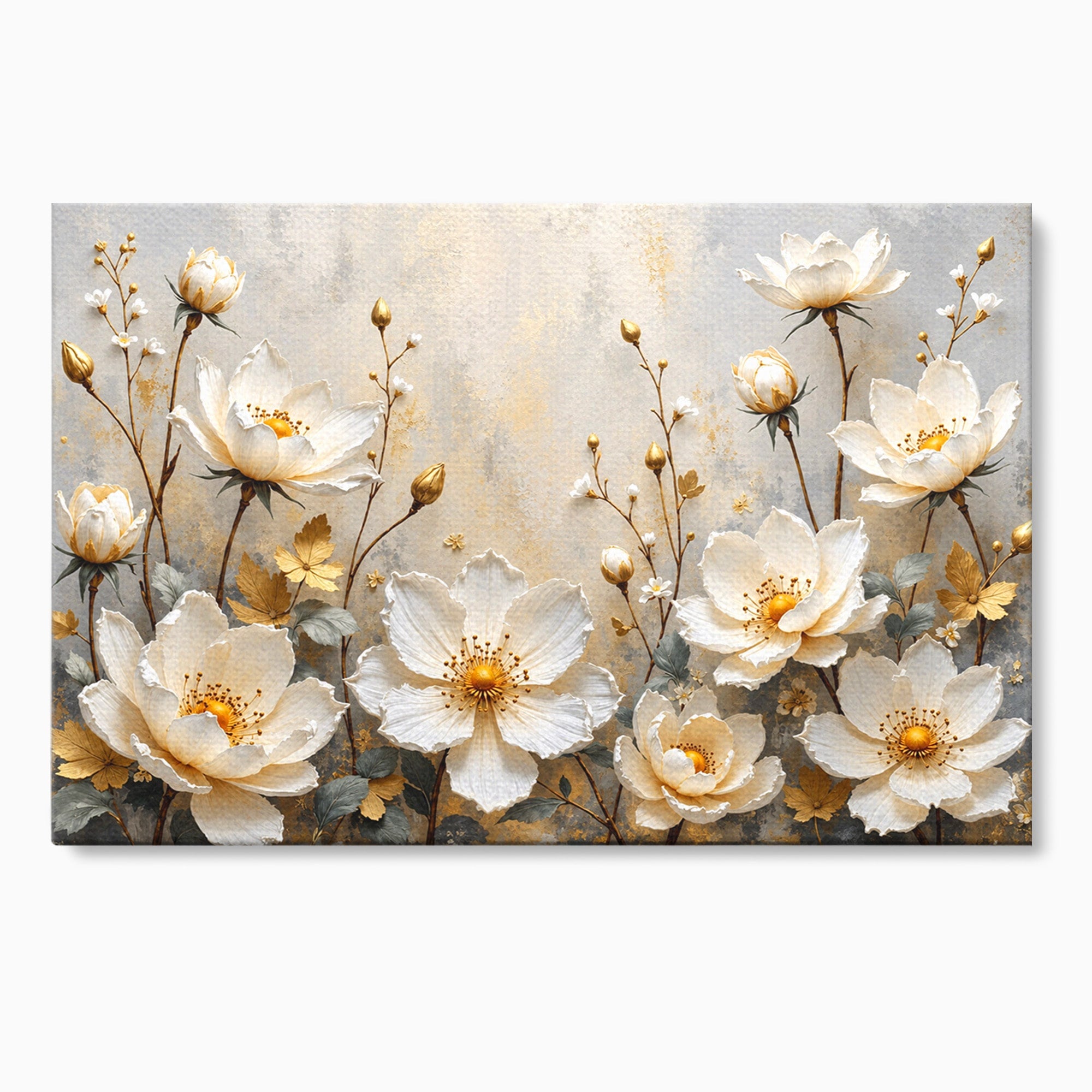 Tablou Canvas Premium LuxCanva® A1811, Flori Aurii Elegante, Flori, Eleganta, Natura, Dormitor, Living, Culori Vibrante