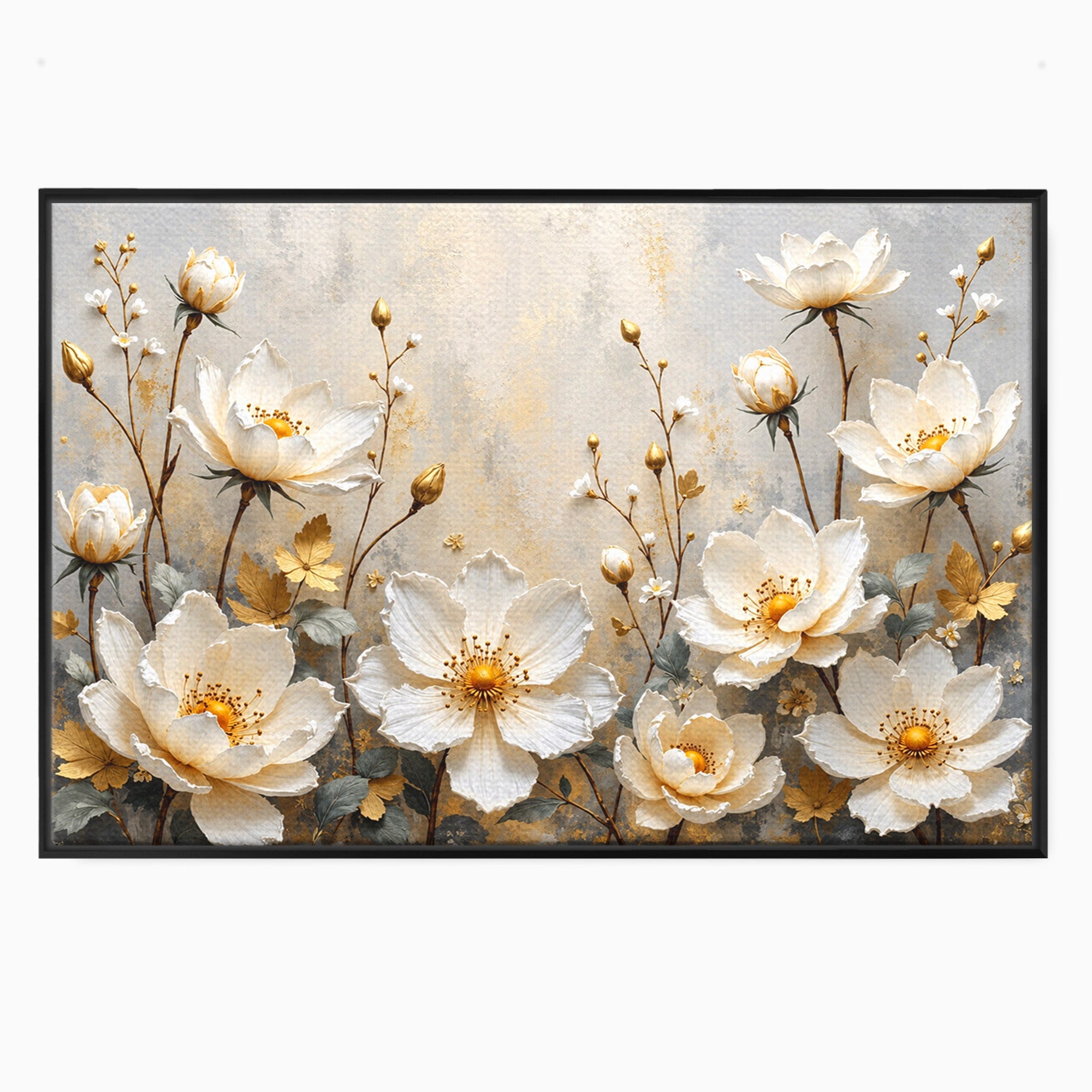 Tablou Canvas Premium LuxCanva® A1811, Flori Aurii Elegante, Flori, Eleganta, Natura, Dormitor, Living, Culori Vibrante