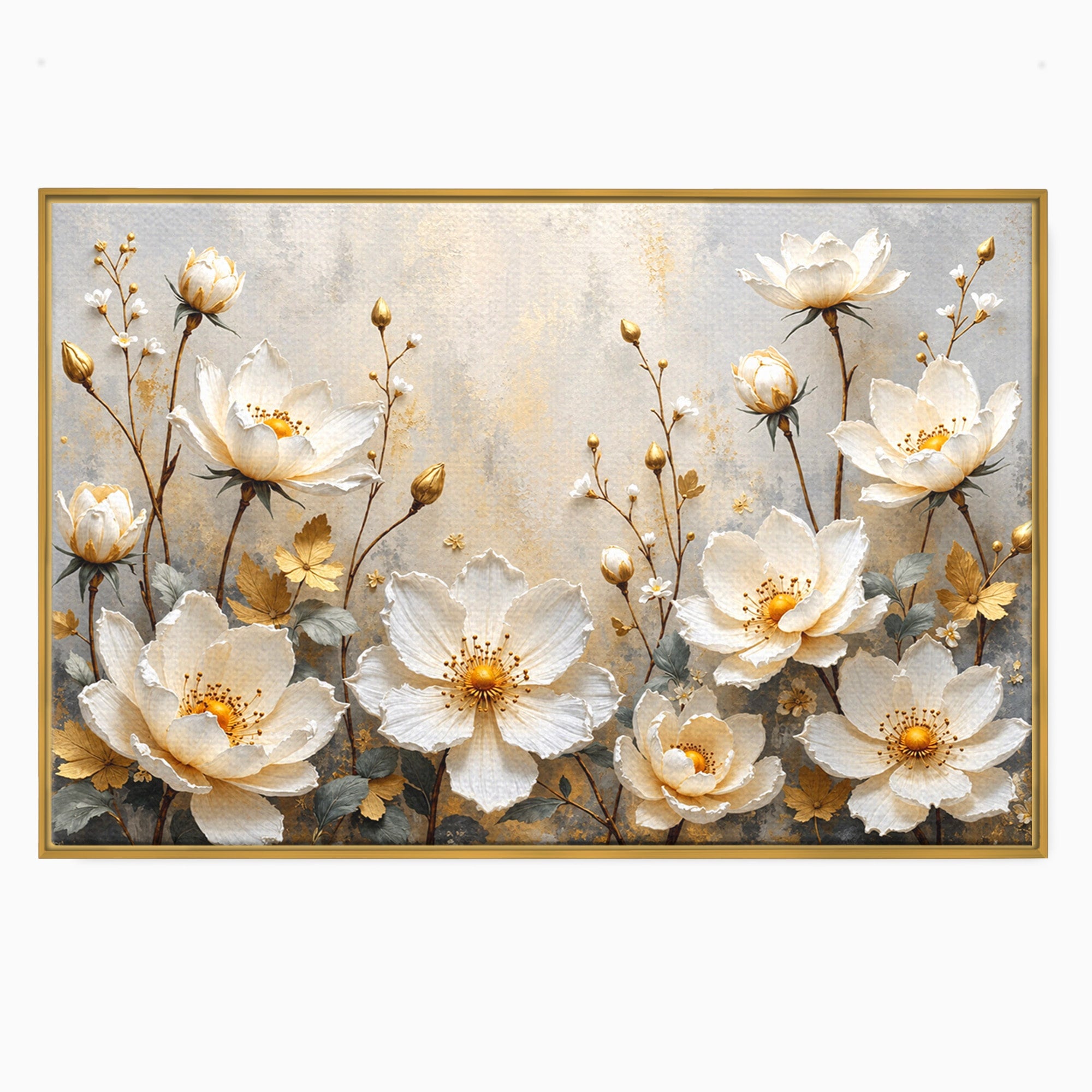Tablou Canvas Premium LuxCanva® A1811, Flori Aurii Elegante, Flori, Eleganta, Natura, Dormitor, Living, Culori Vibrante